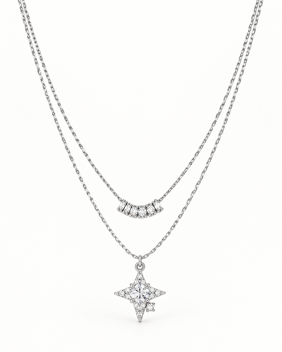 Layered Star Pendant Necklace with Curved Stone Accents