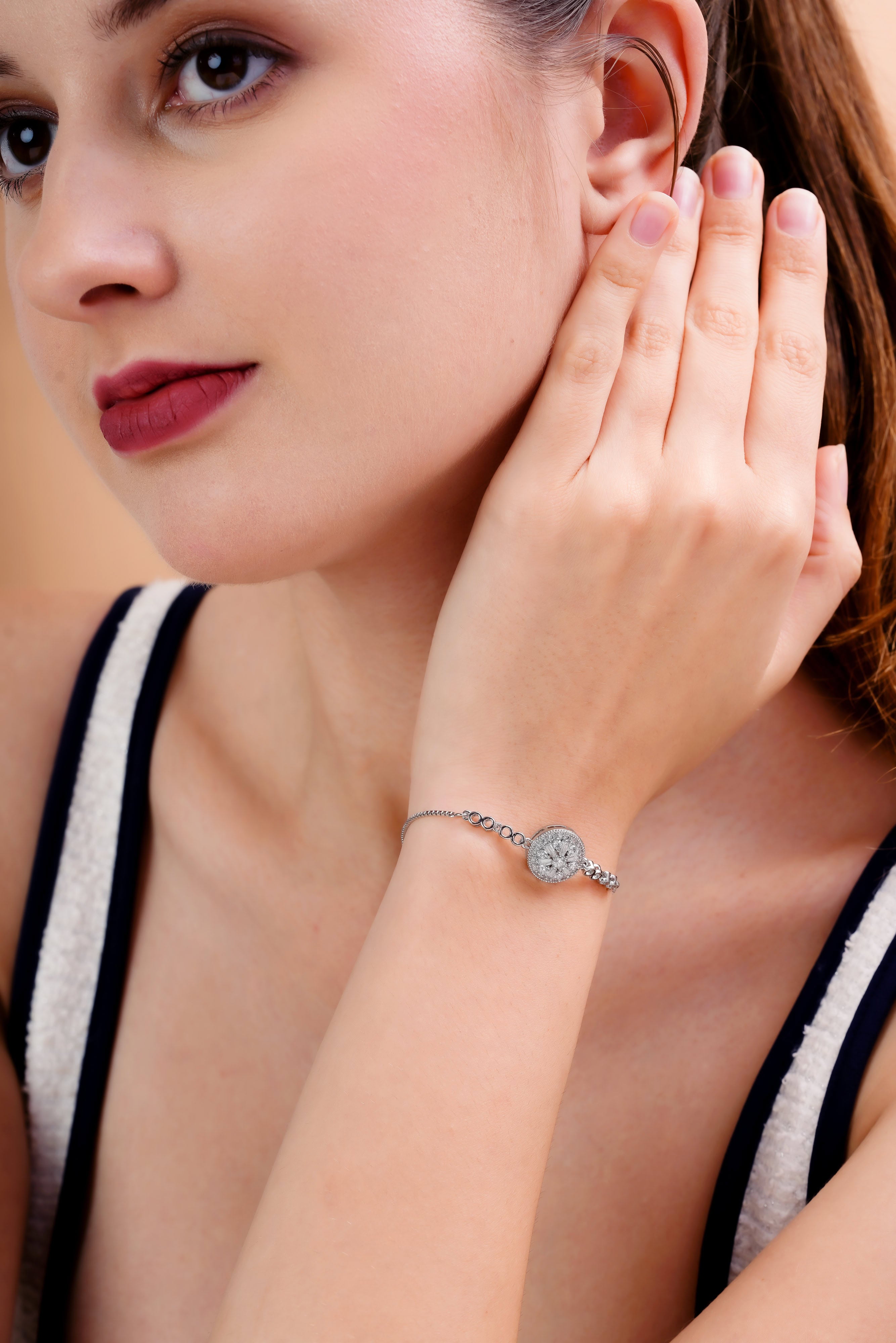 Celestial Halo Round Silver-Tone Bracelet