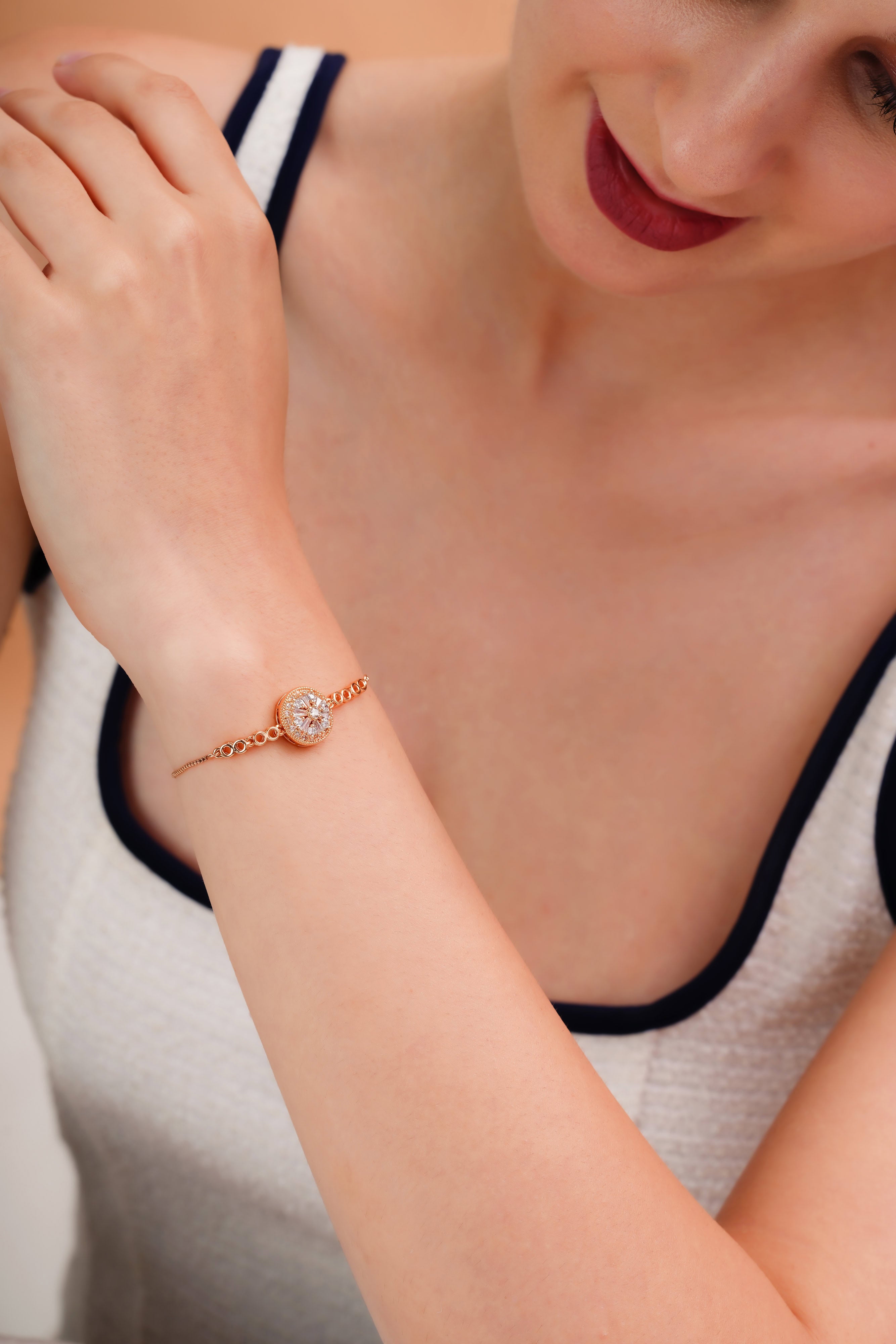 Radiant Halo Rose Gold-Tone Bracelet