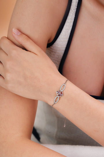 Blush Radiance Geometric Silver-Tone Bracelet