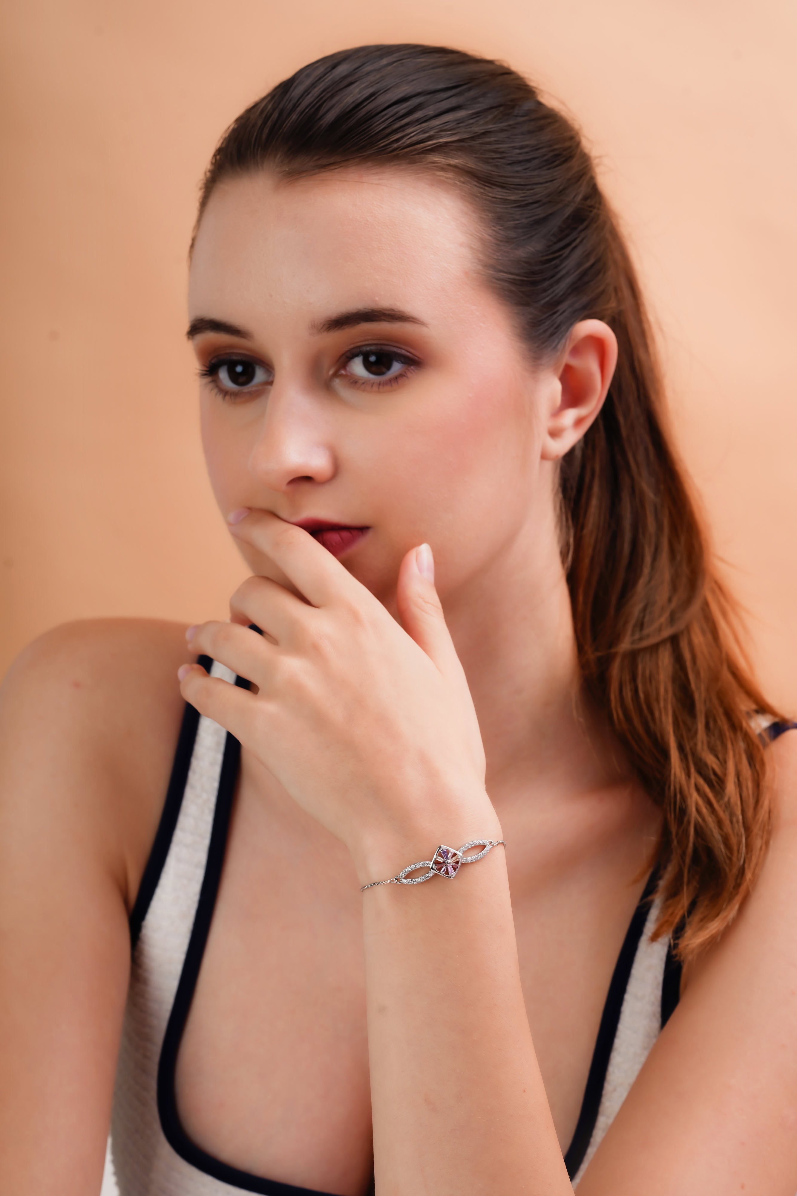Blush Radiance Geometric Silver-Tone Bracelet