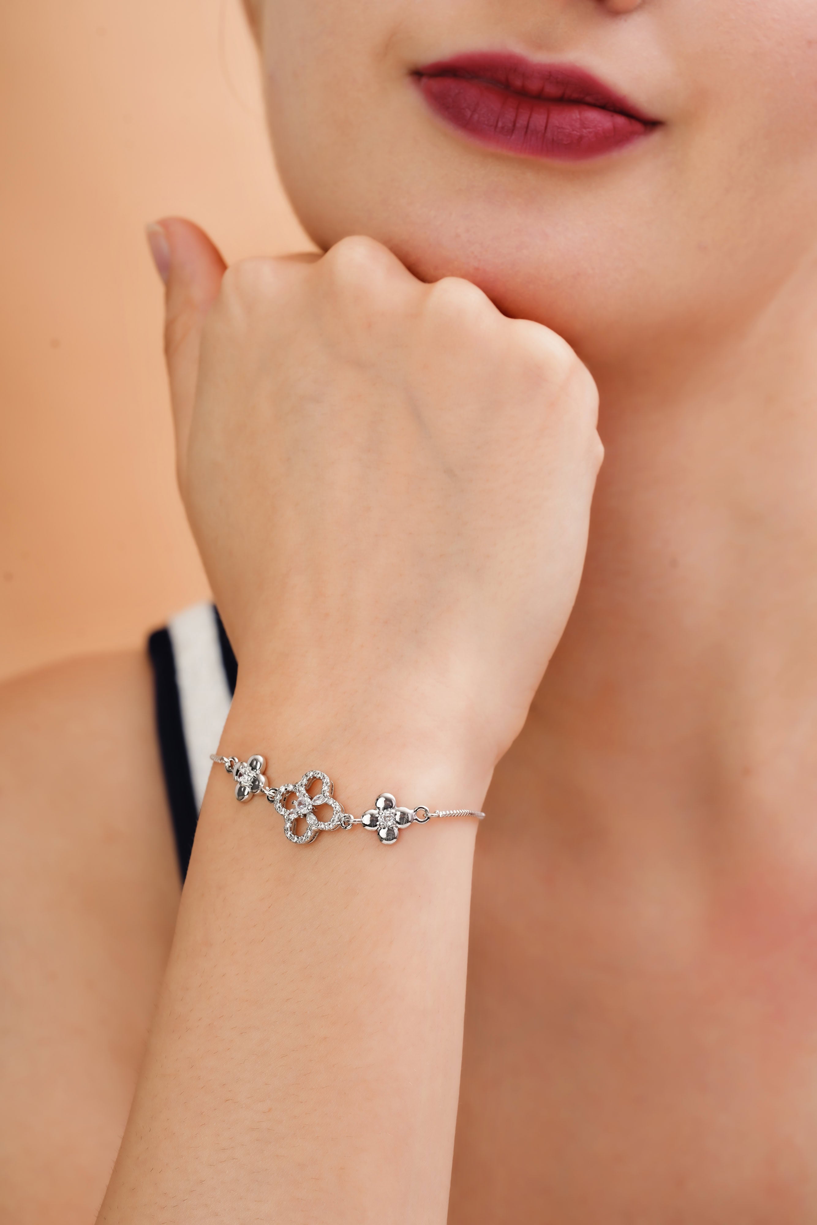 Floral Charm Silver-Tone Bracelet