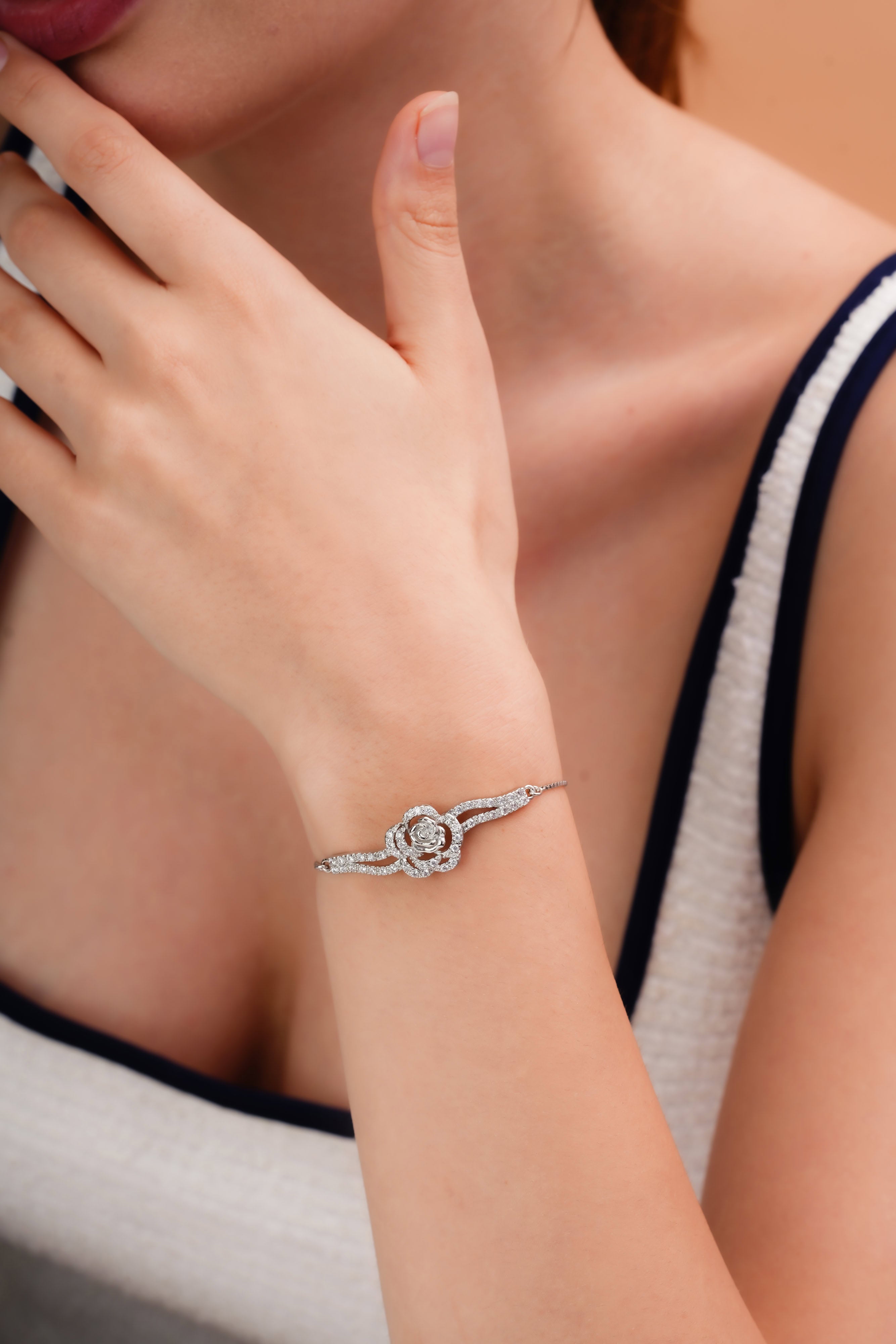 Rose Bloom Silver-Tone Adjustable Bracelet