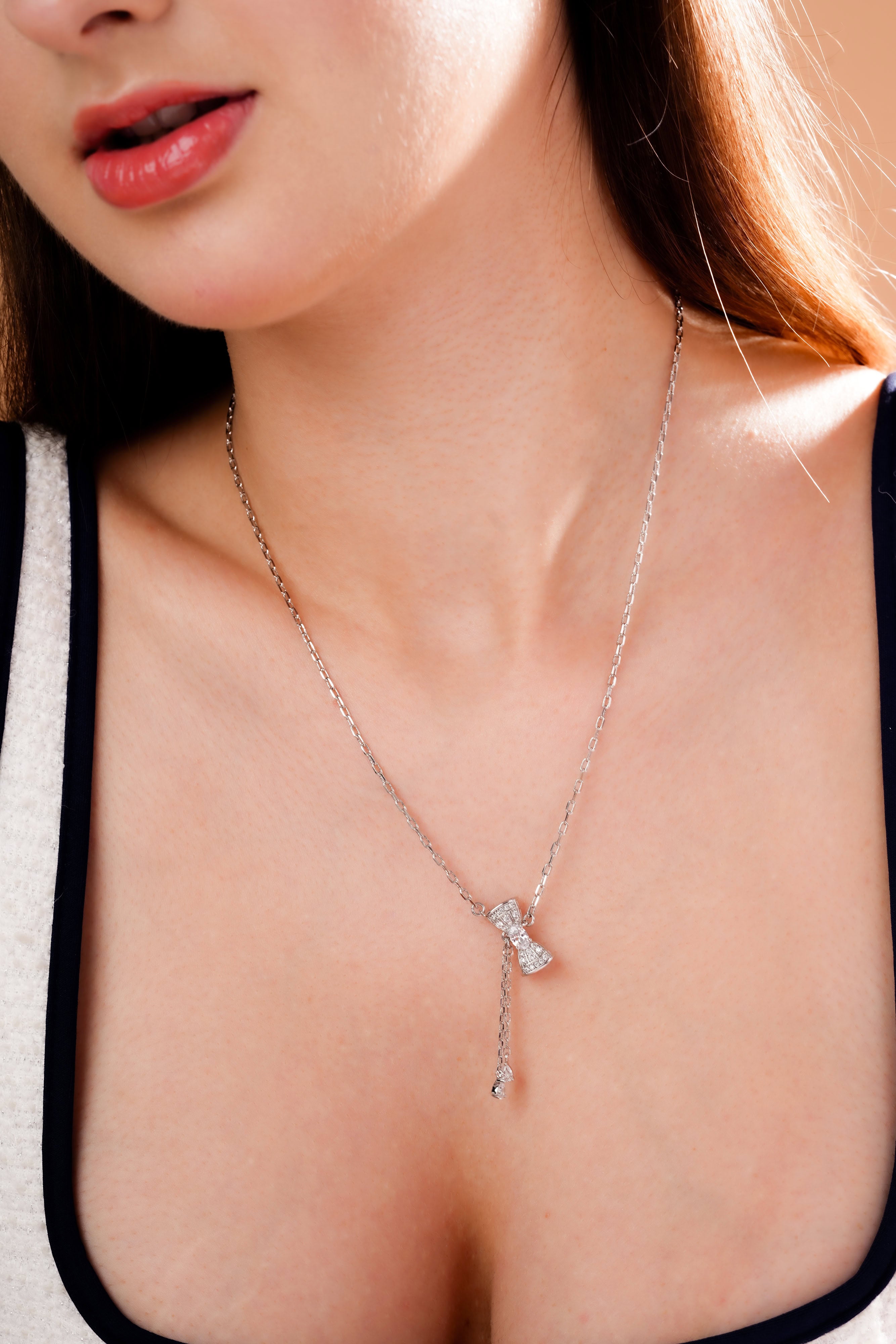 Silver Ribbon Tassel Pendant Necklace for Women | Elegant Adjustable Chain