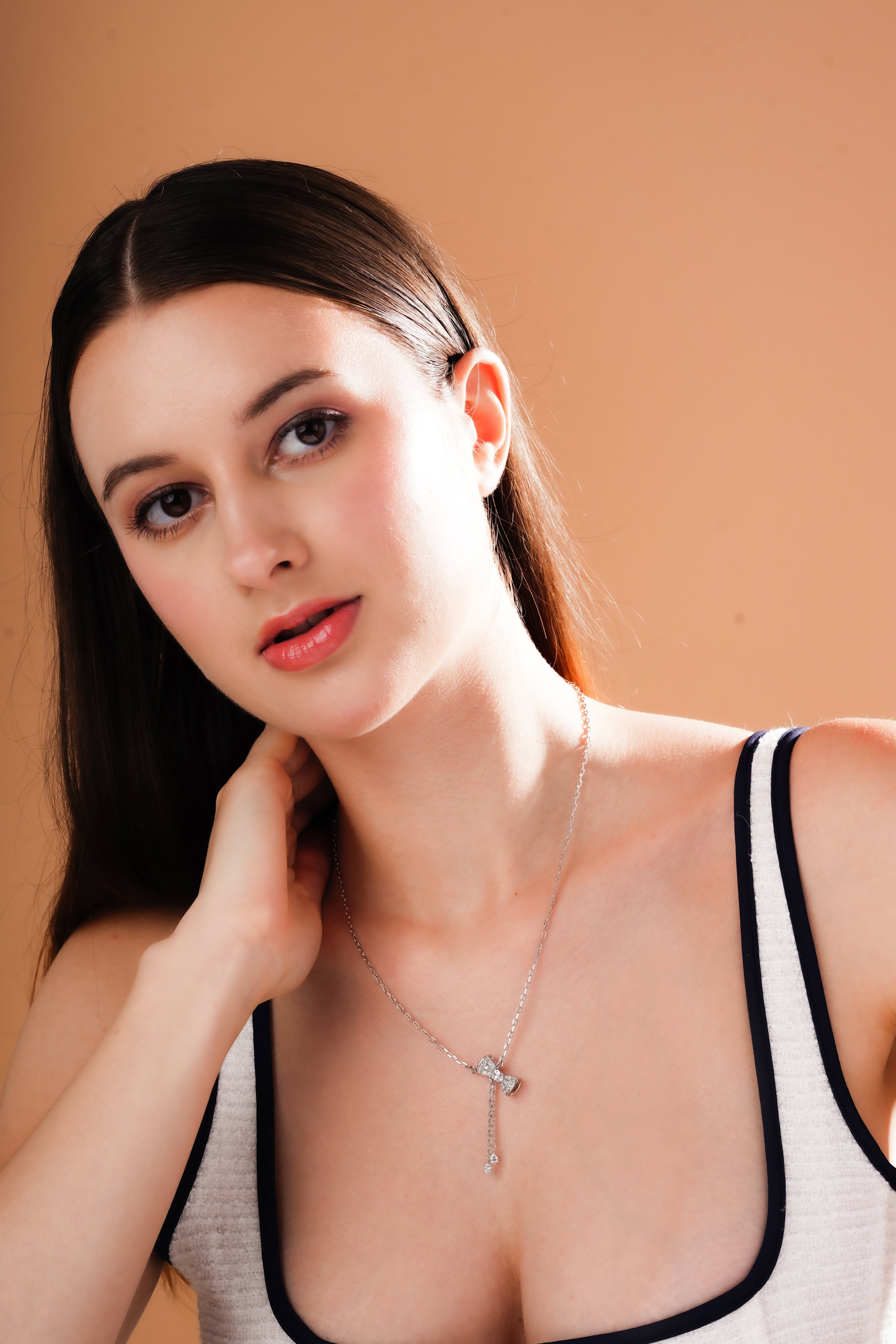 Silver Ribbon Tassel Pendant Necklace for Women | Elegant Adjustable Chain