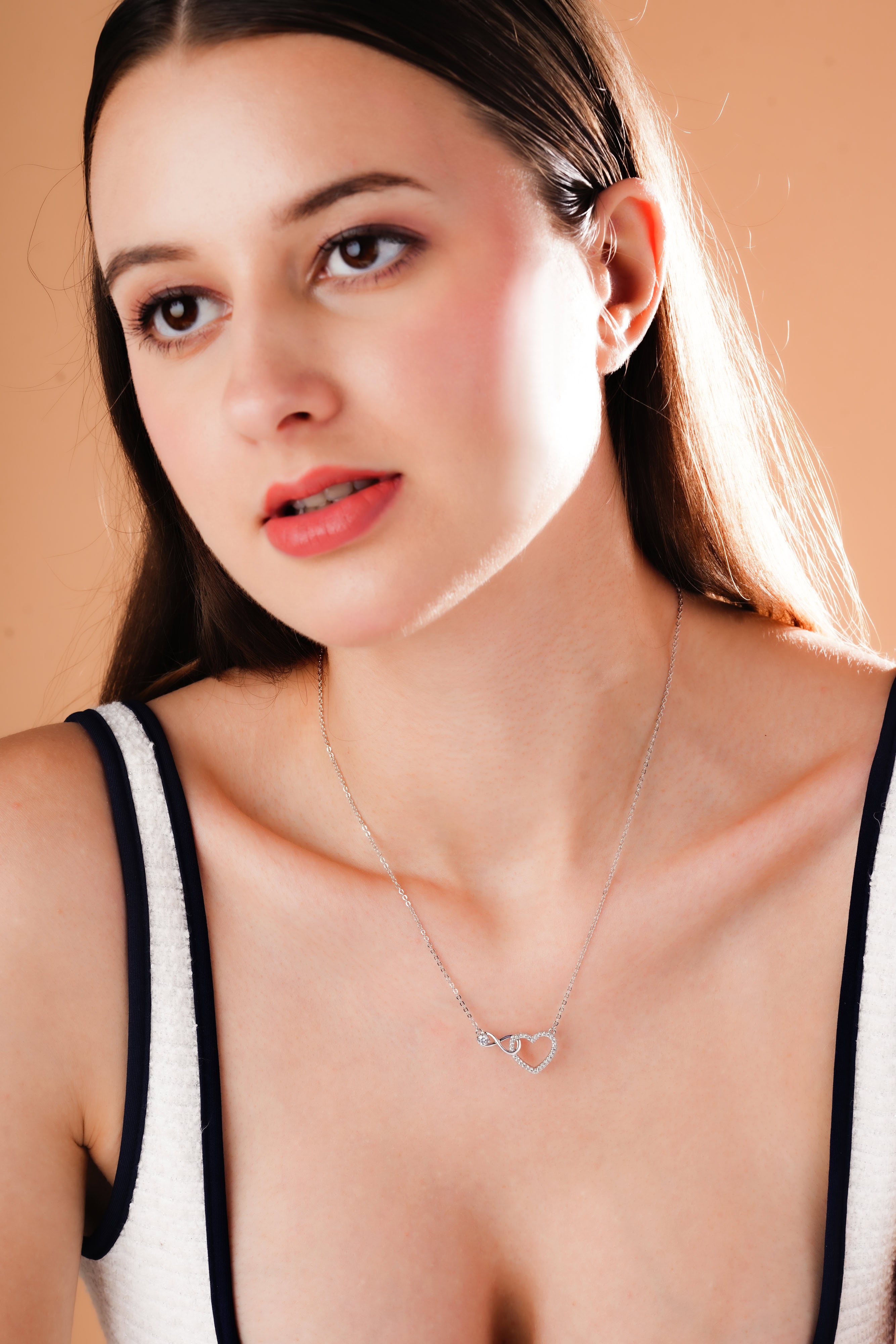 Silver-Tone Infinity Heart Pendant Necklace for Women