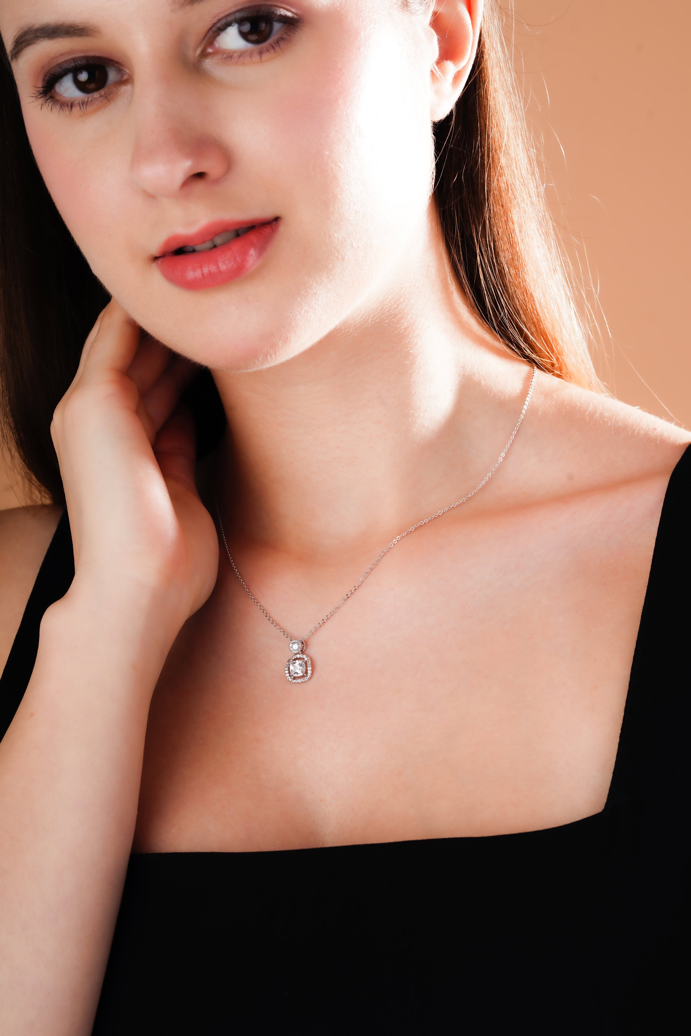Cushion Halo Pendant Necklace for Women