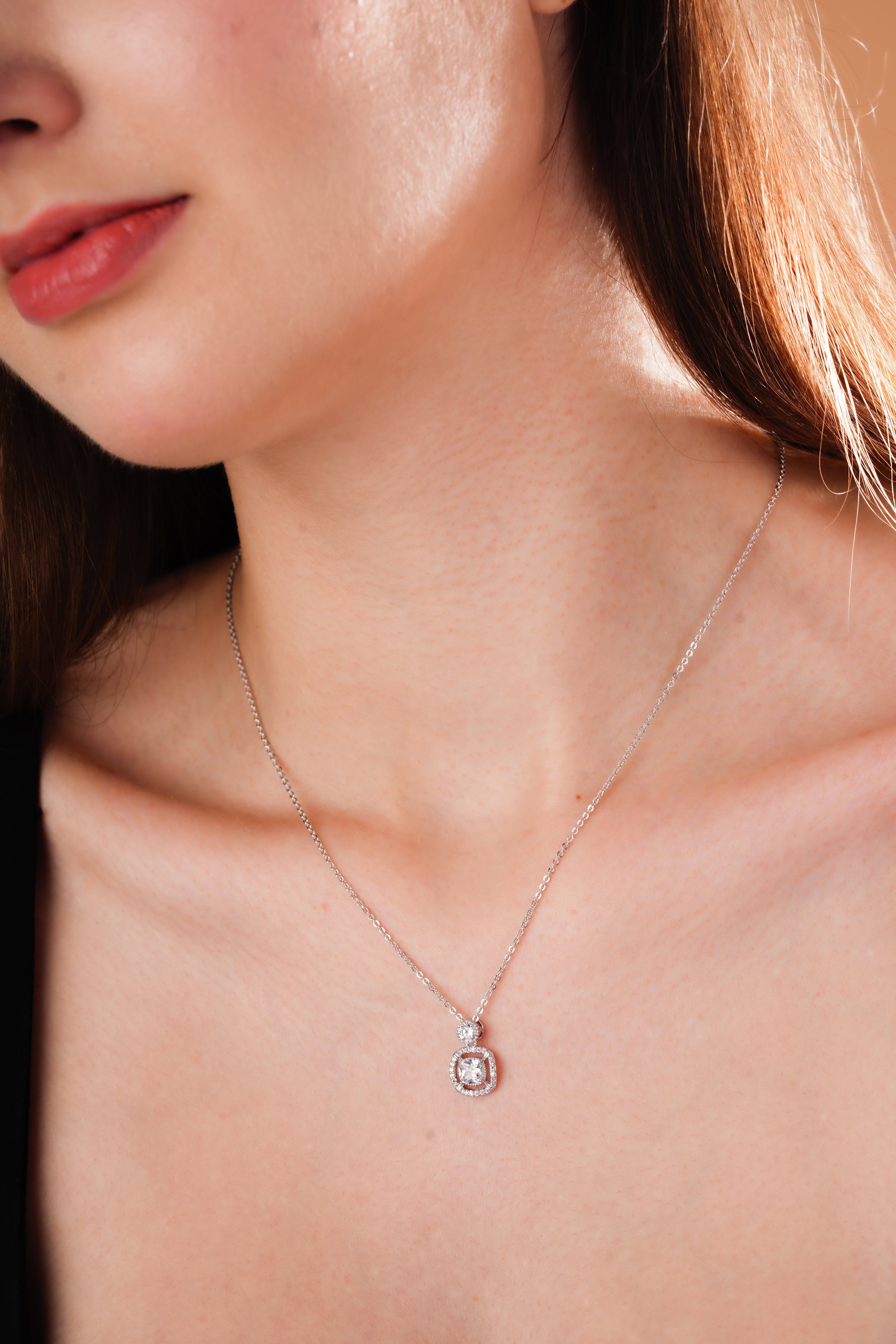 Cushion Halo Pendant Necklace for Women