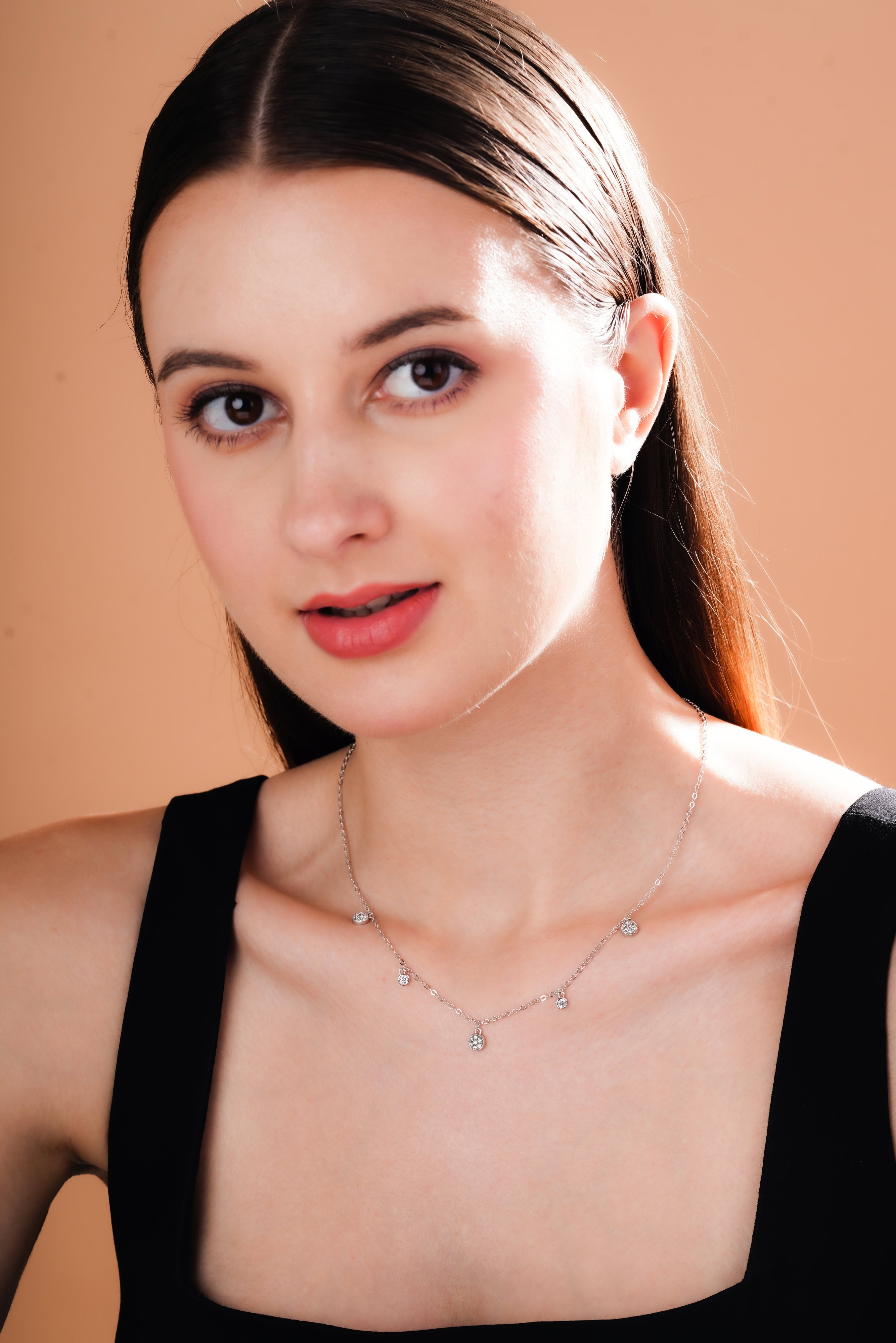 Five-Stone Drop Station Necklace for Women | Silver