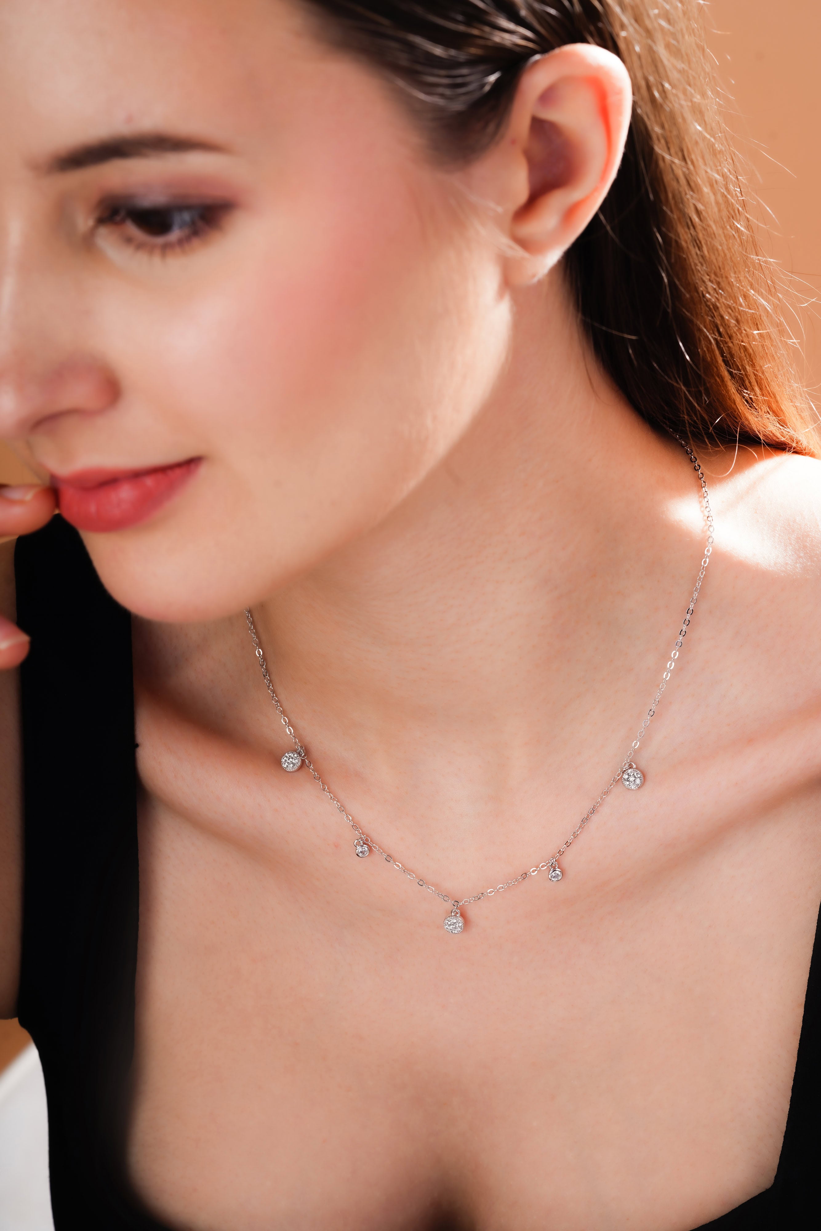 Five-Stone Drop Station Necklace for Women | Silver