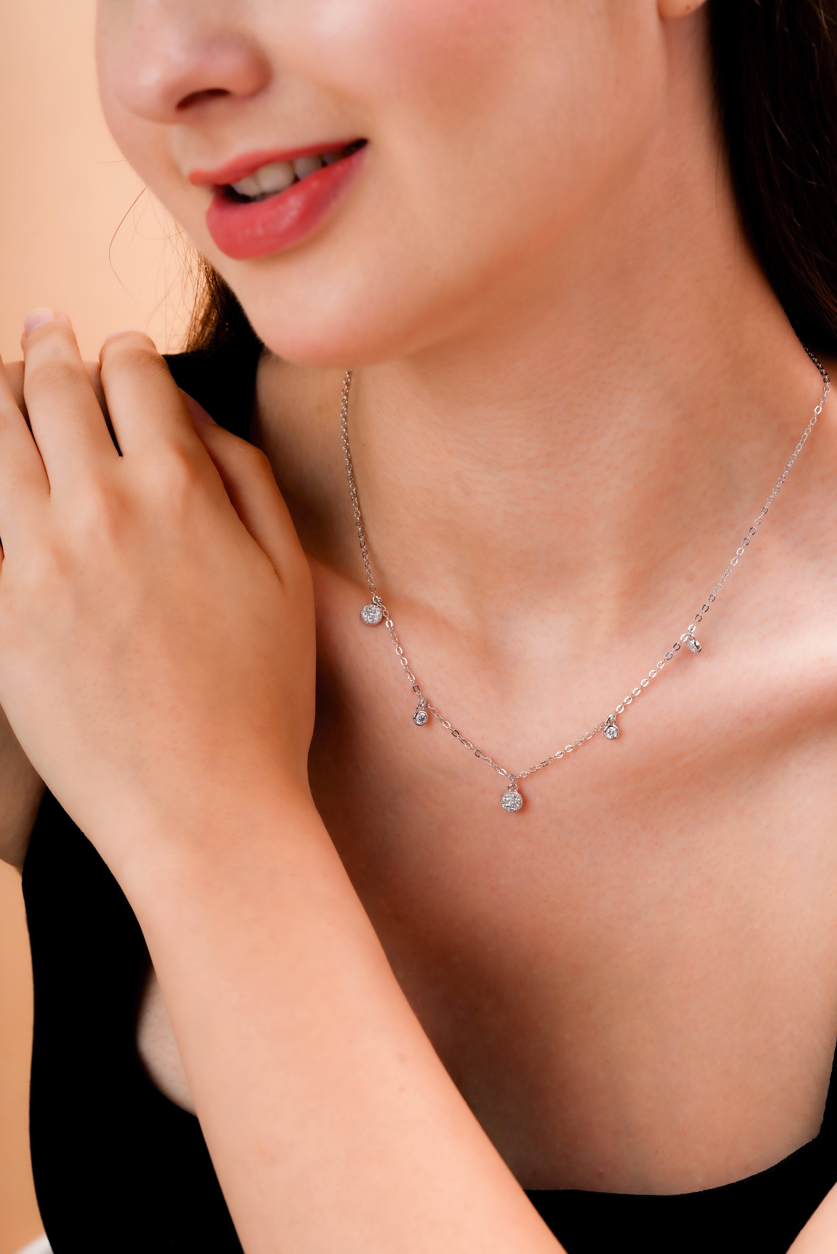 Five-Stone Drop Station Necklace for Women | Silver