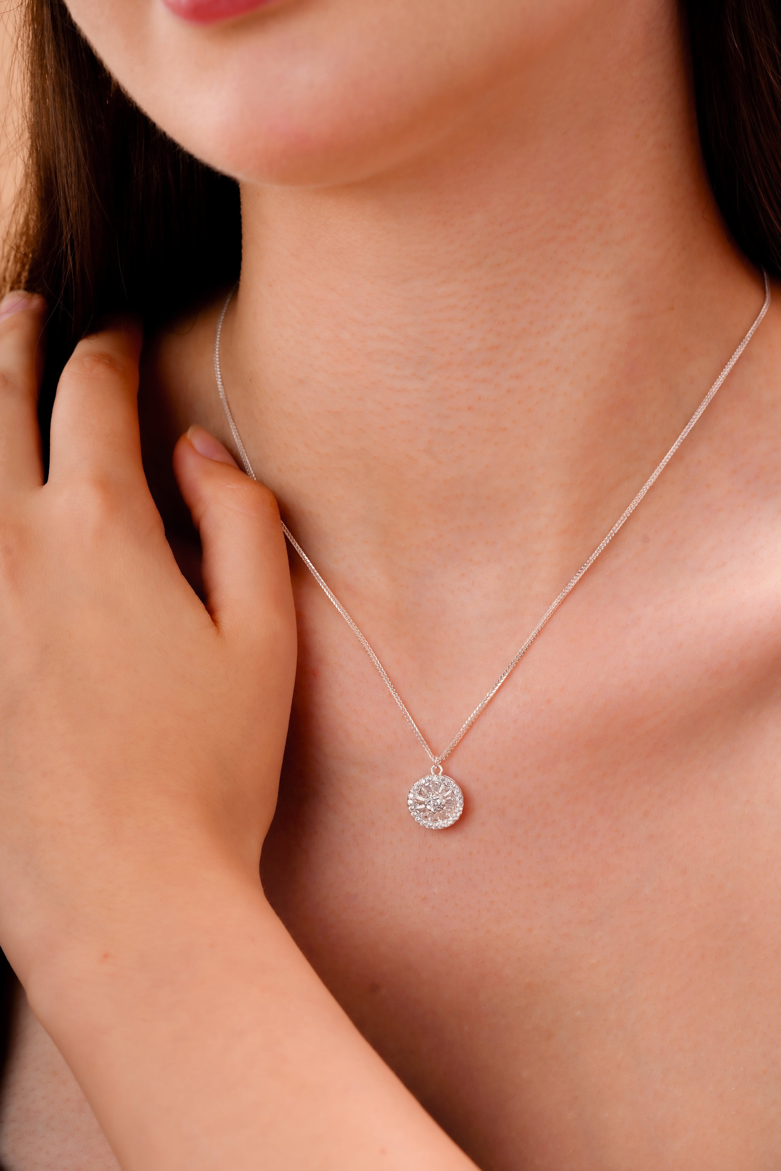 Round Sunburst Pendant Necklace for Women | Silver-Tone