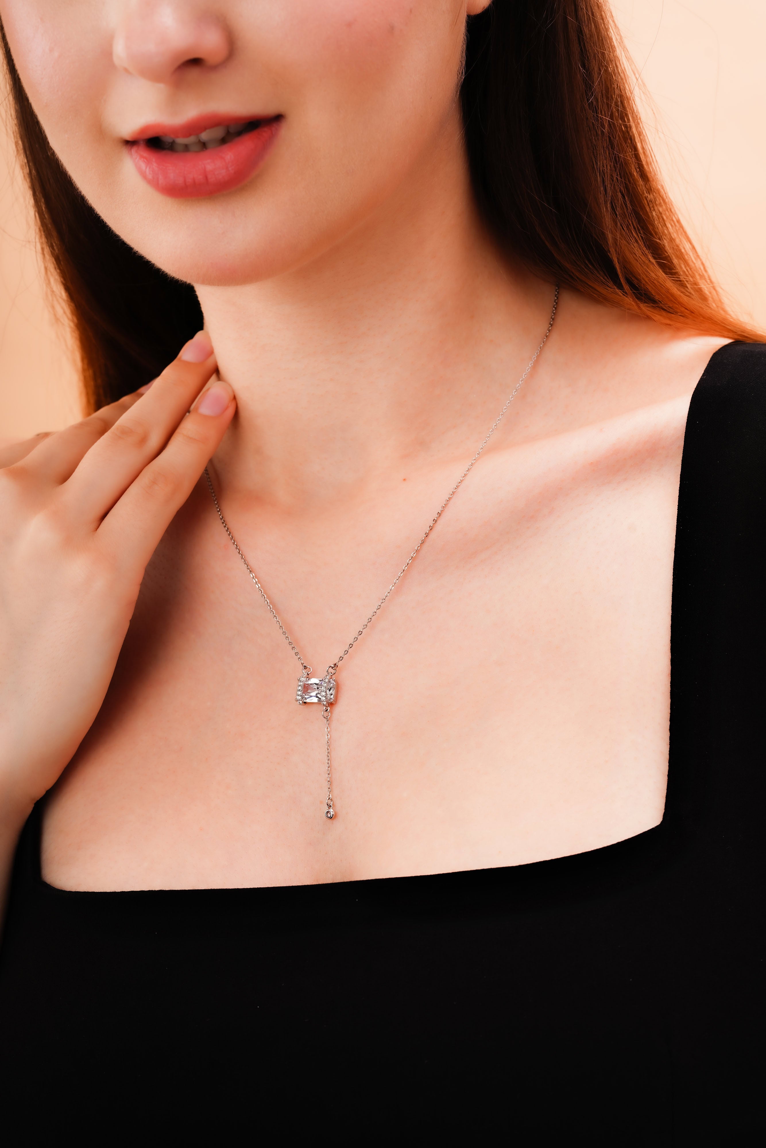 Emerald-Cut Lariat Drop Necklace for Women | Silver