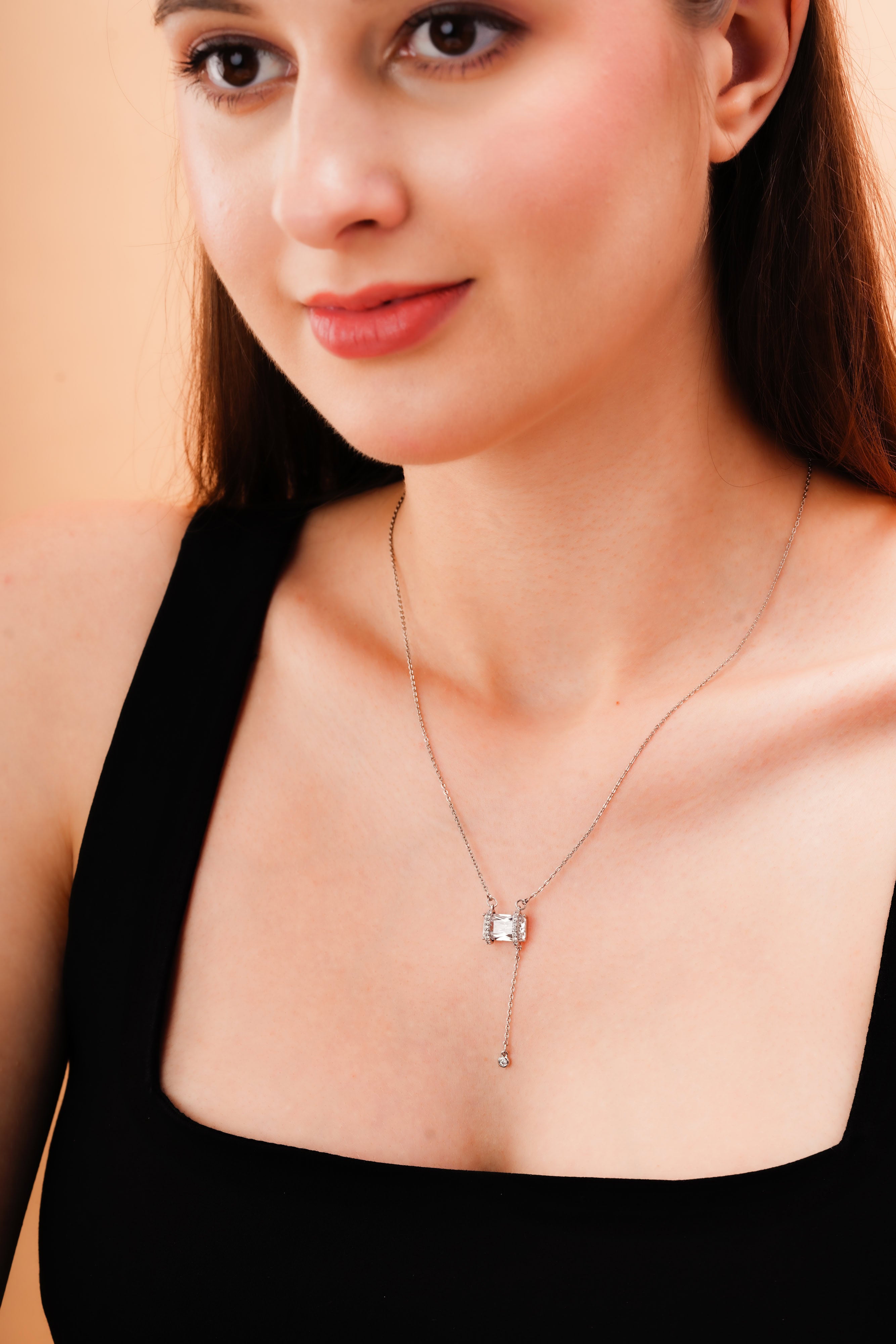 Emerald-Cut Lariat Drop Necklace for Women | Silver