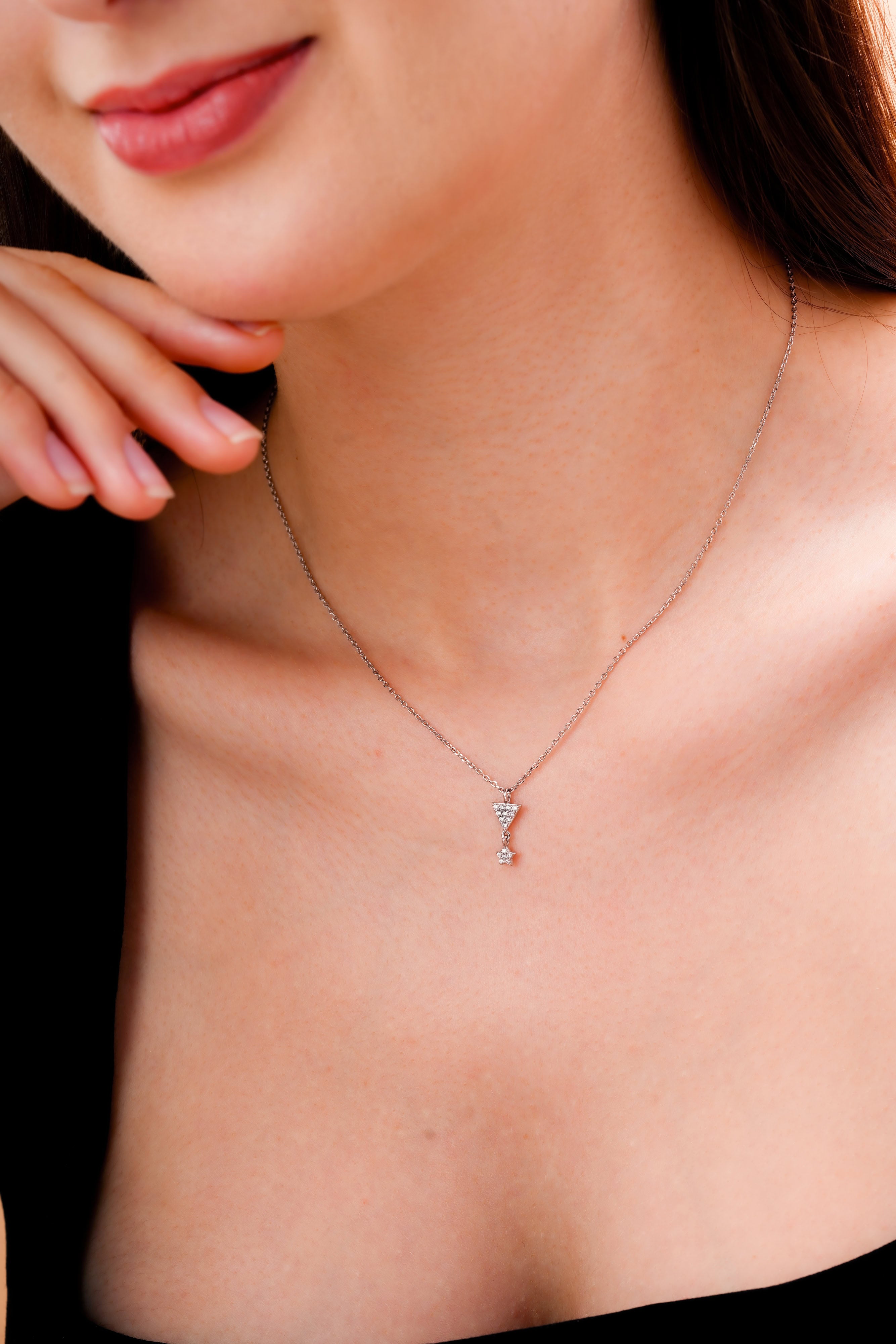 Triangle Drop Pendant Necklace for Women | Silver