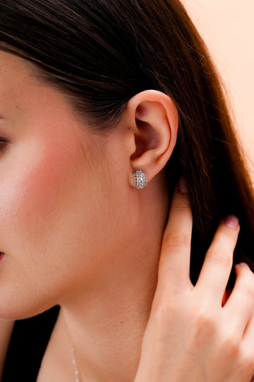 Multi-Row Stone Pendant and Huggie Earring Set for Women