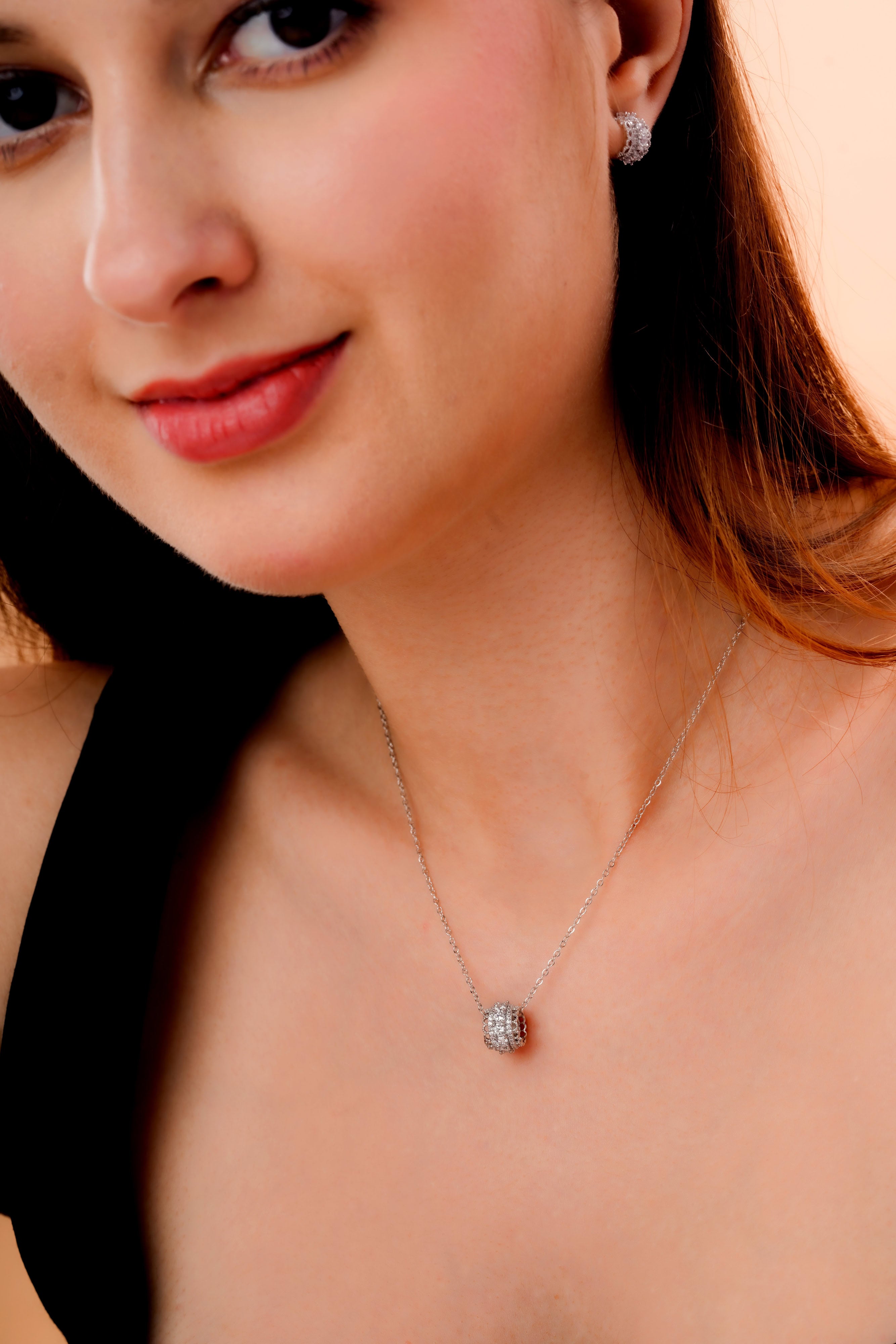 Multi-Row Stone Pendant and Huggie Earring Set for Women