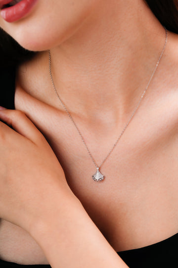 Scalloped Fan Pendant Necklace and Stud Earring Set
