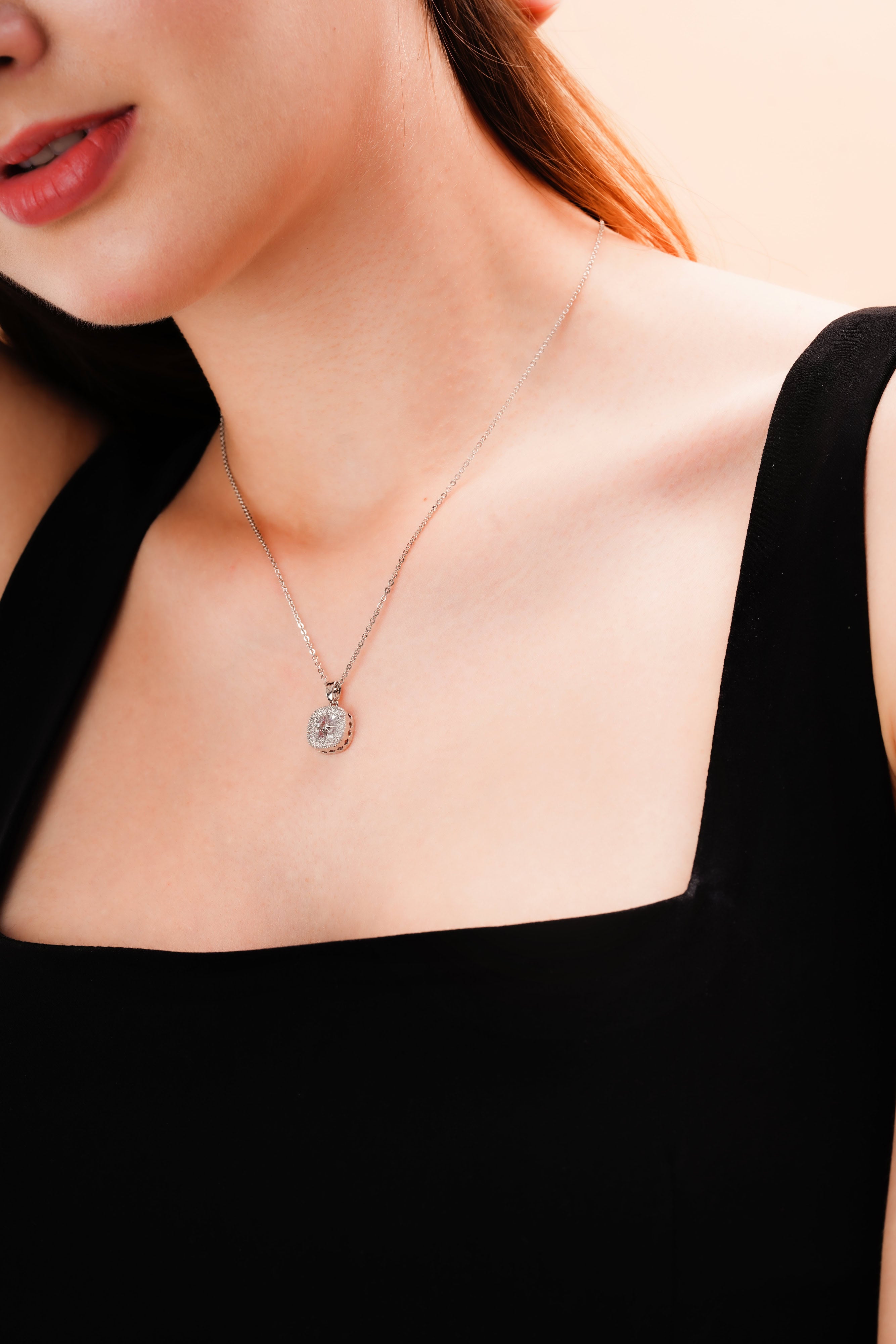 Geometric Cushion Halo Pendant and Stud Earring Set