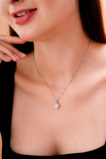 Four-Petal Halo Pendant and Stud Earring Jewelry Set