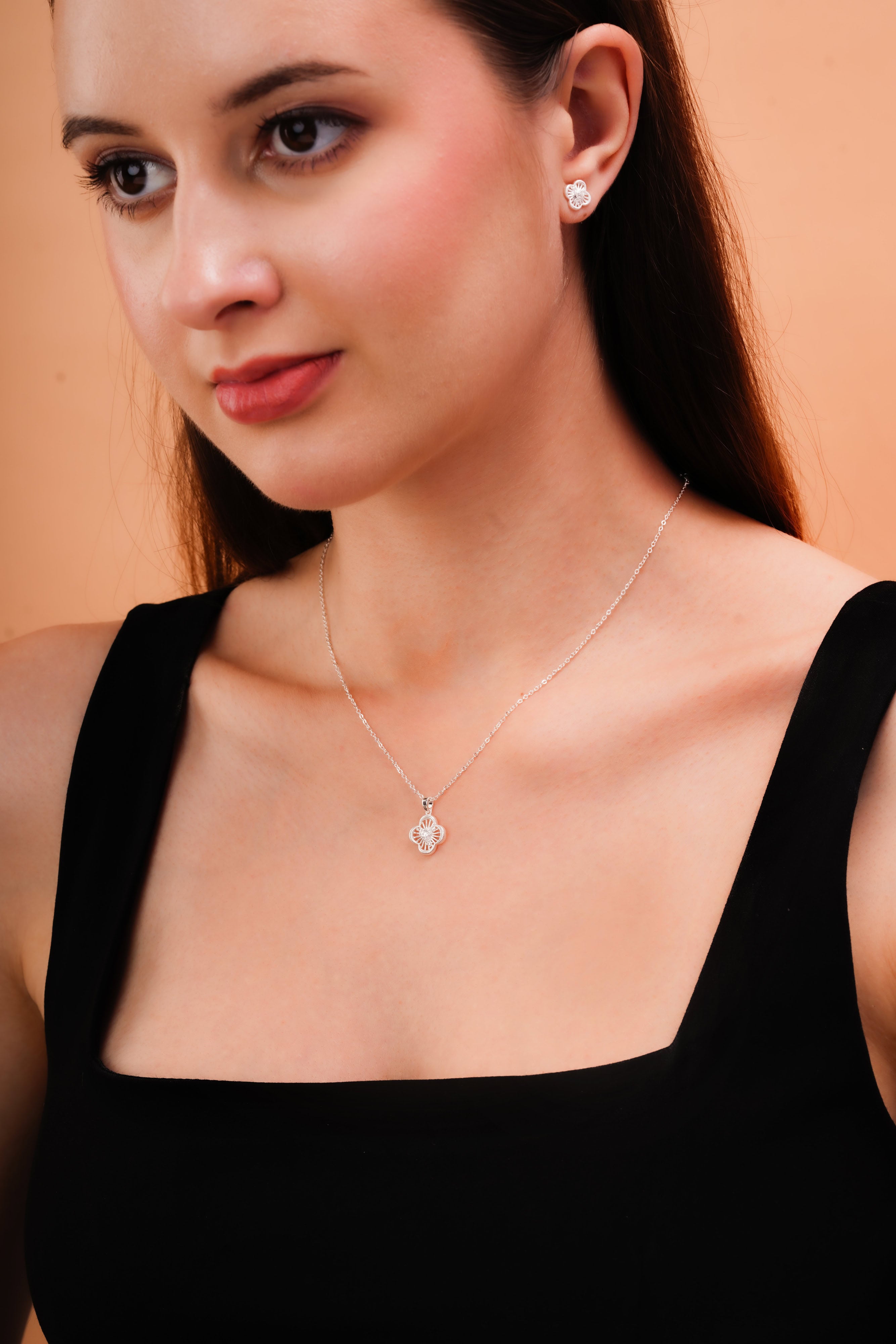 Radiating Petal Pendant and Stud Earring Set