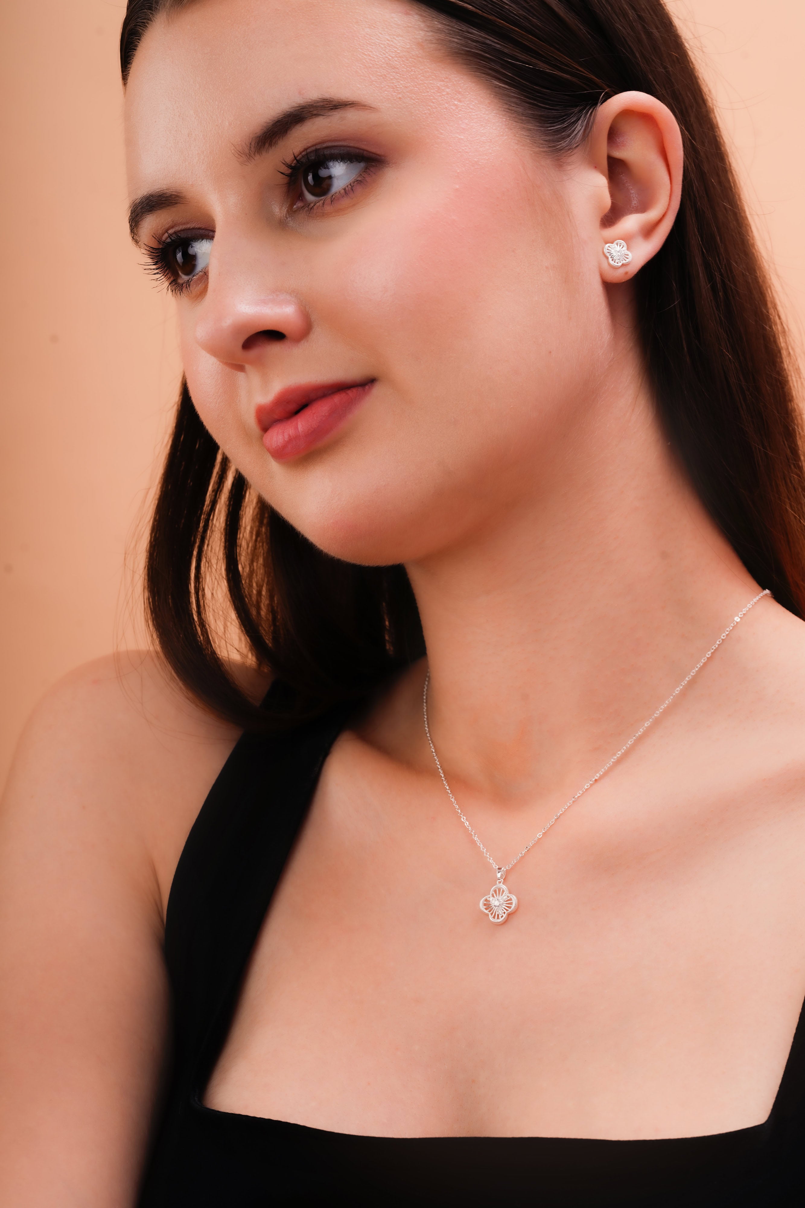 Radiating Petal Pendant and Stud Earring Set