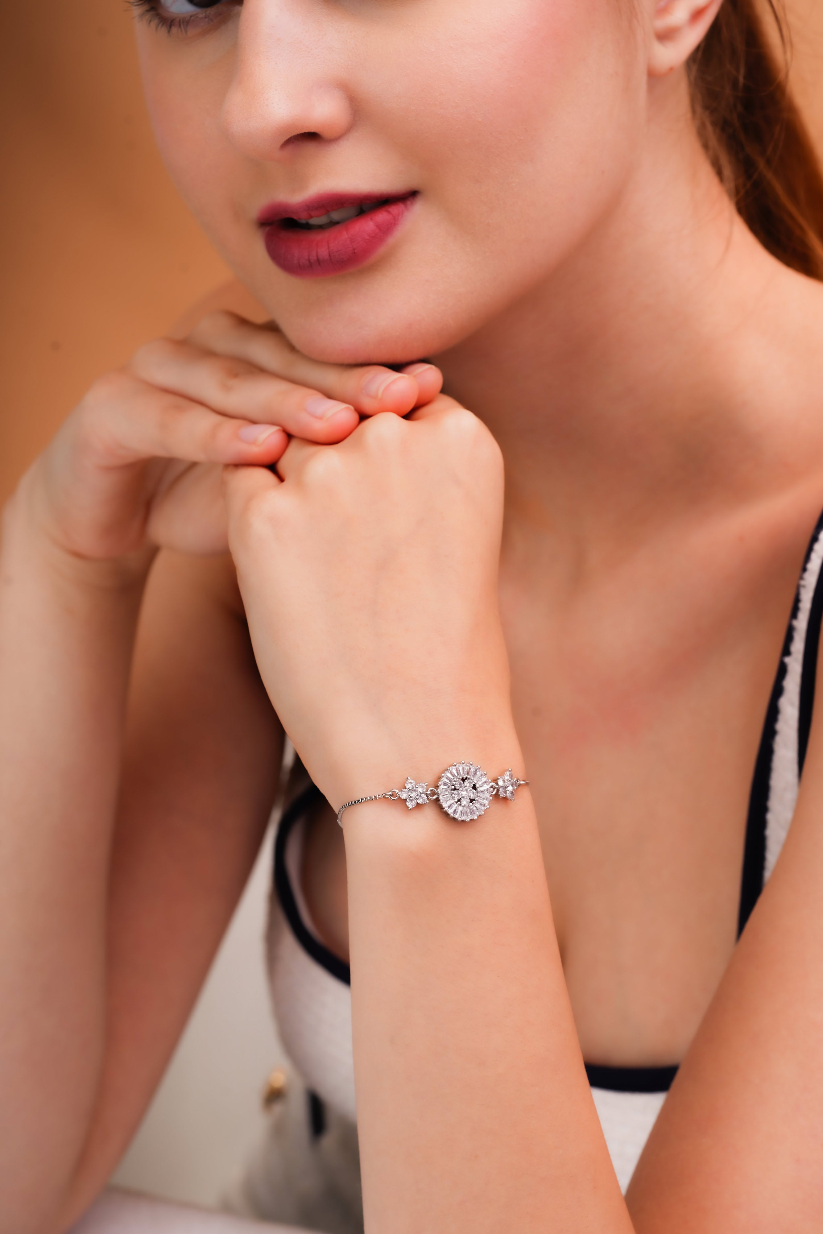 Round Sunburst Cluster Bracelet for Women