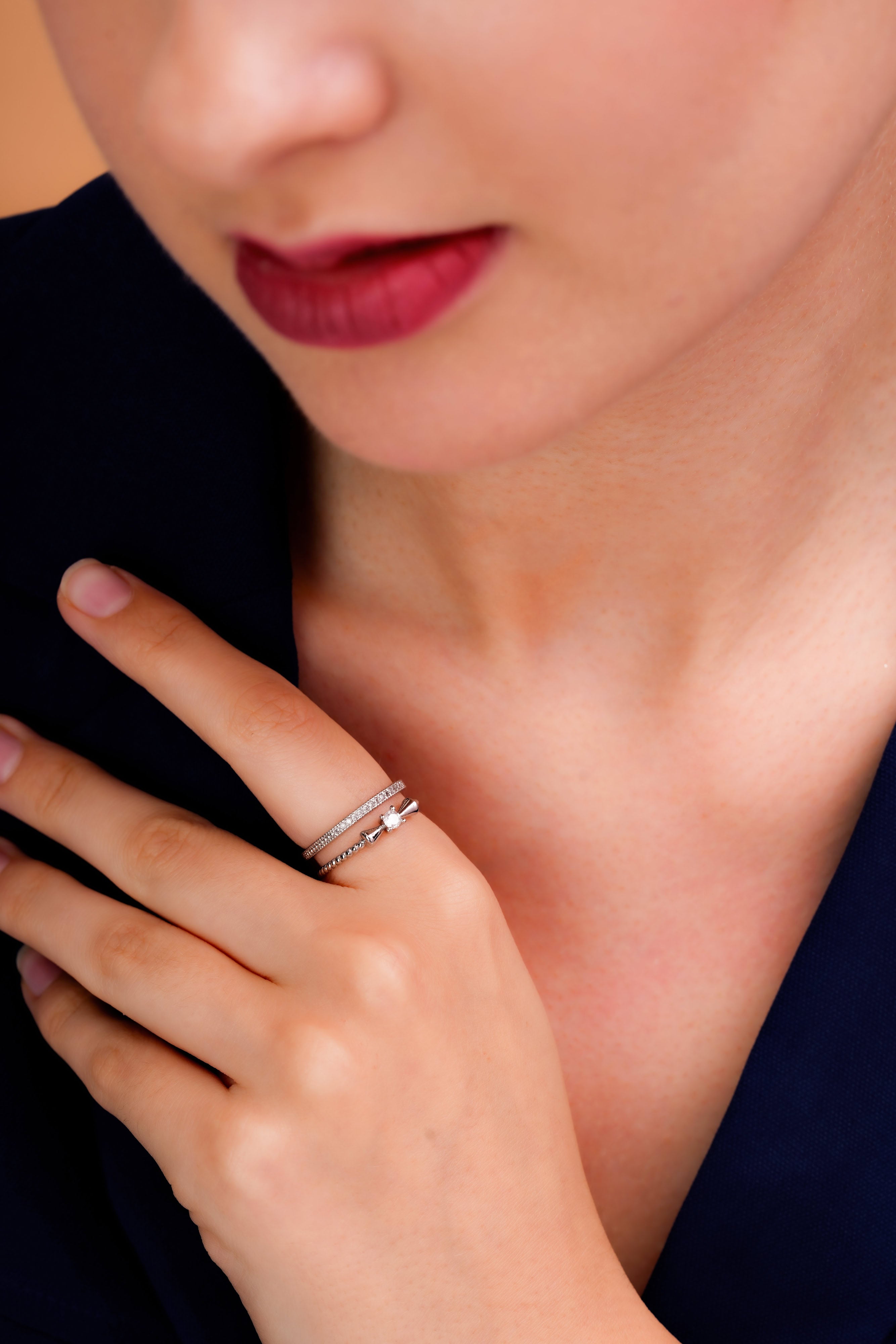 Bow Accent Stackable Ring Set for Women