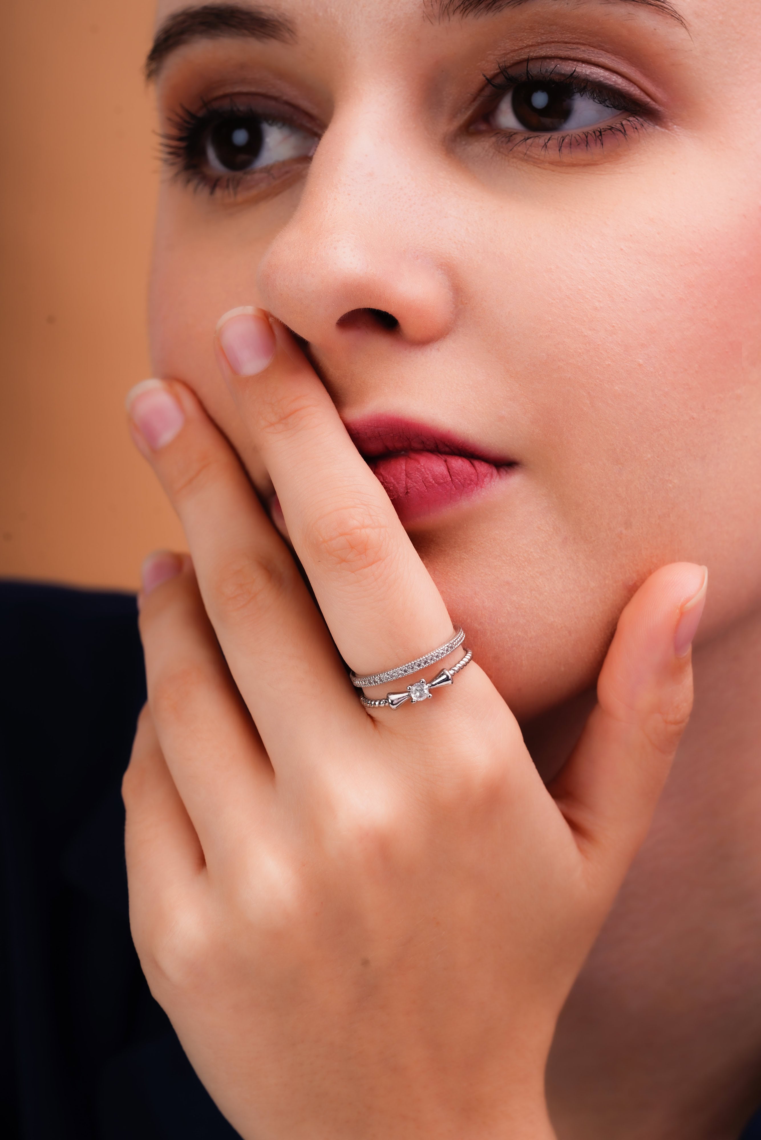 Bow Accent Stackable Ring Set for Women