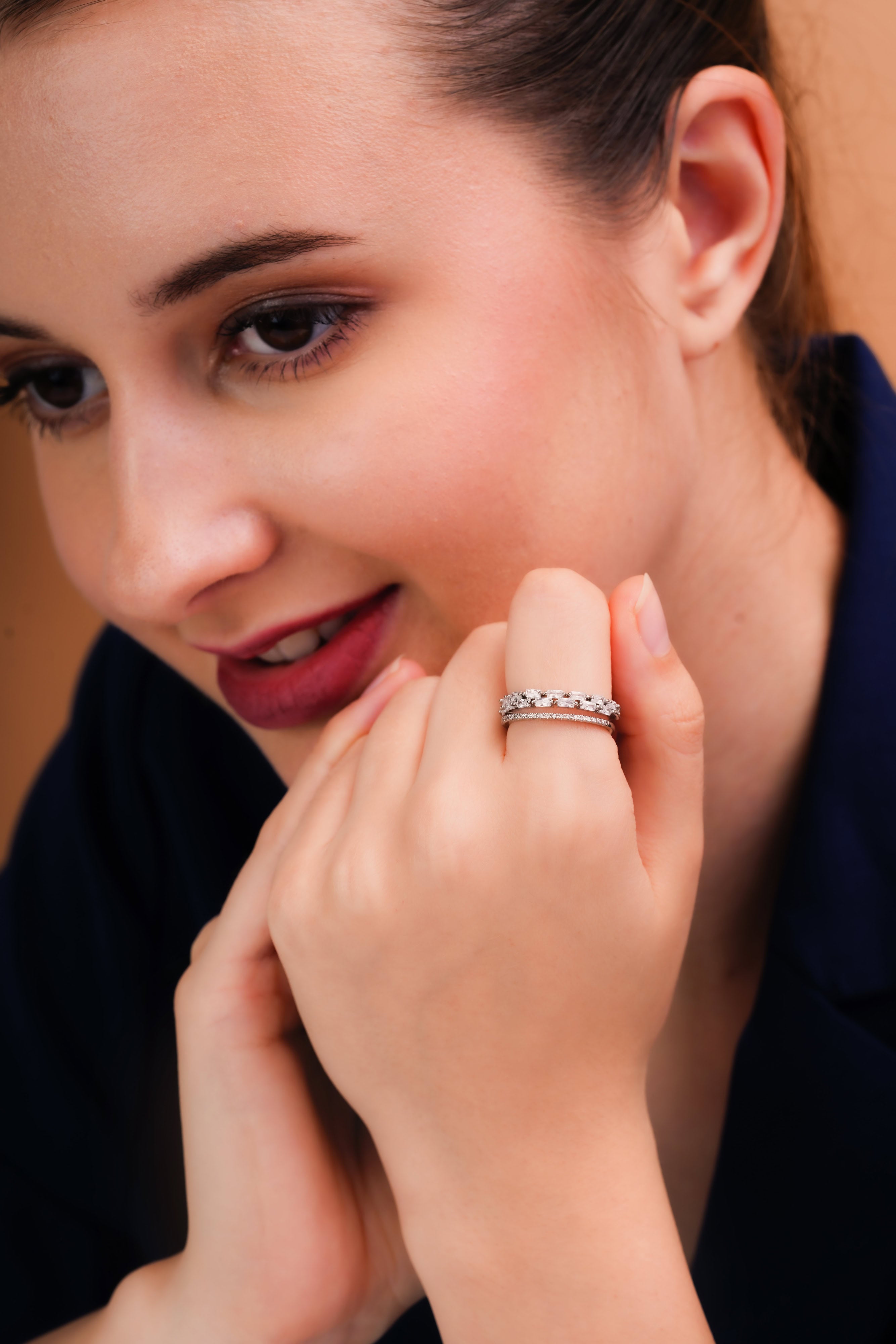 Double-Row Graduated Stone Stackable Ring Set