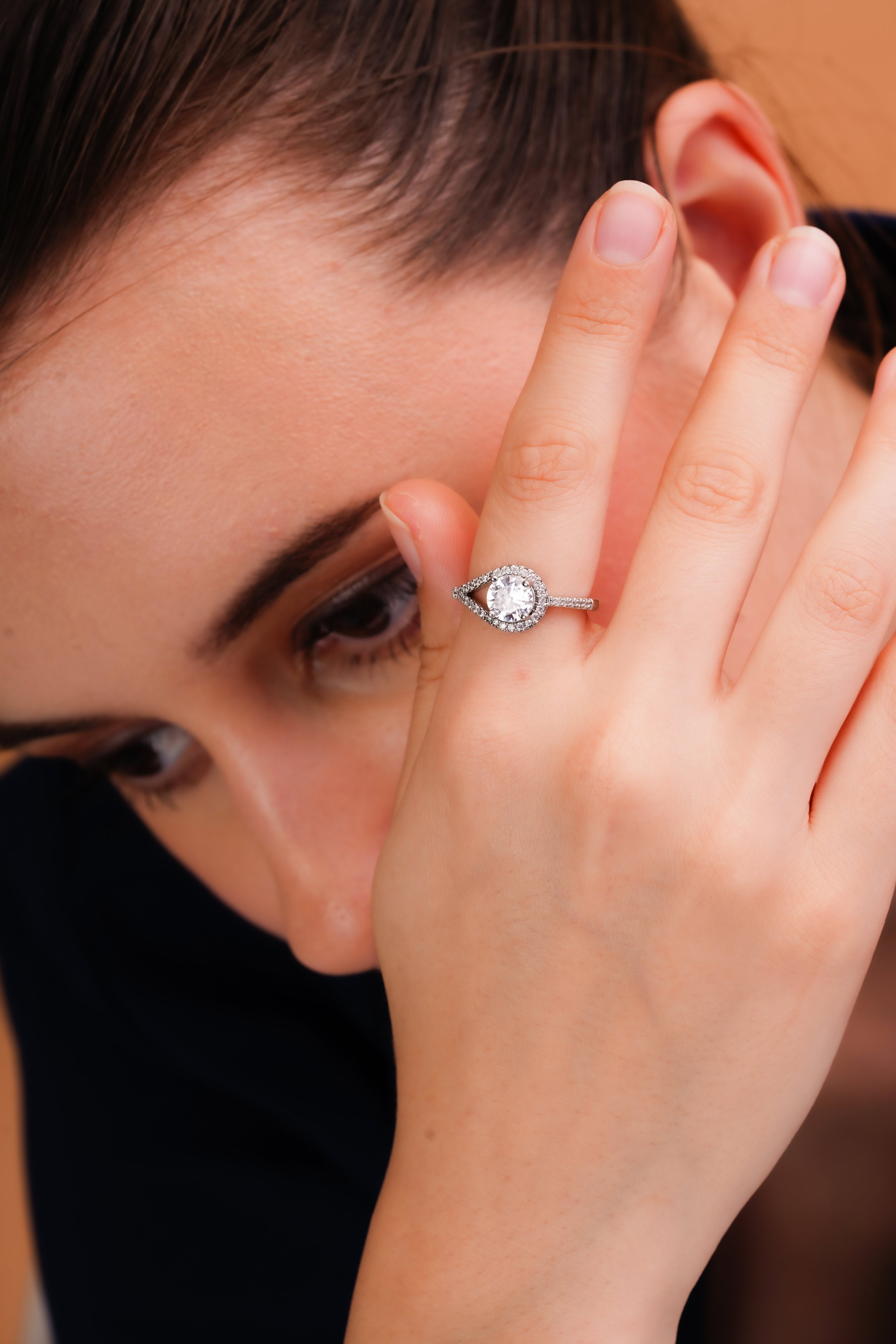 Split-Shank Round Halo Statement Ring for Women