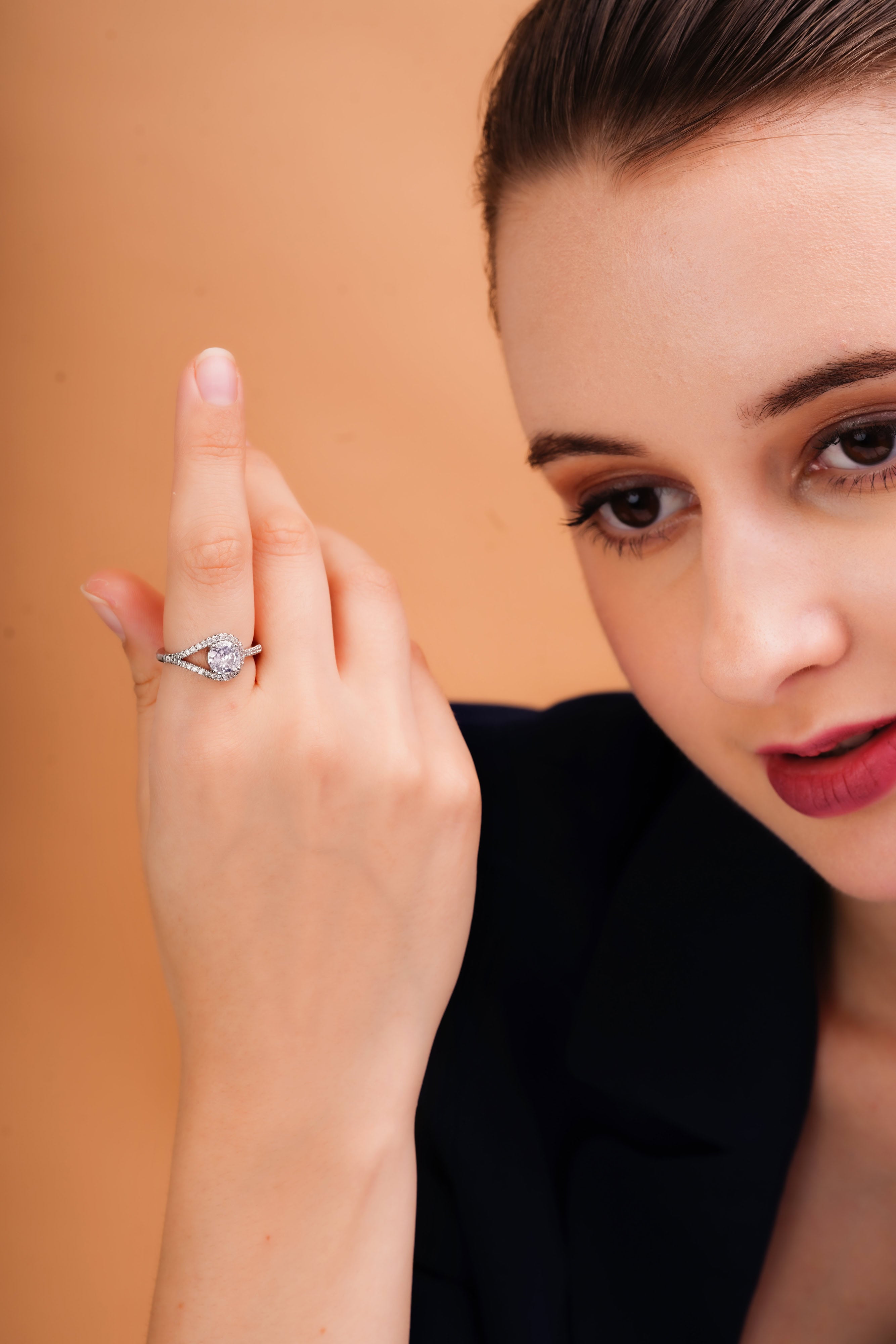 Split-Shank Round Halo Statement Ring for Women