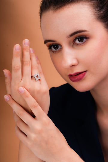 Quatrefoil Cutout Ring with Sparkling Petal Detailing