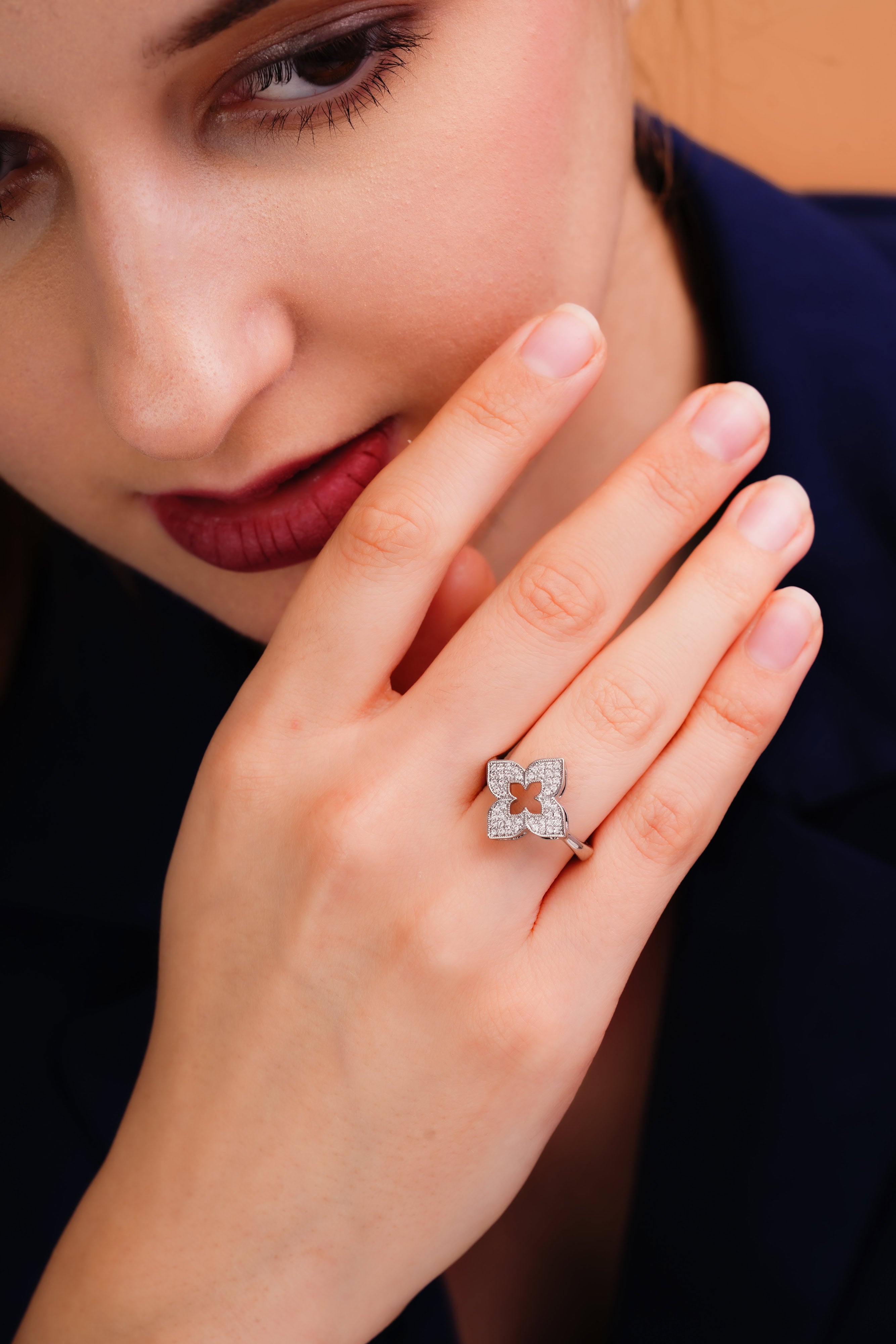 Quatrefoil Cutout Ring with Sparkling Petal Detailing