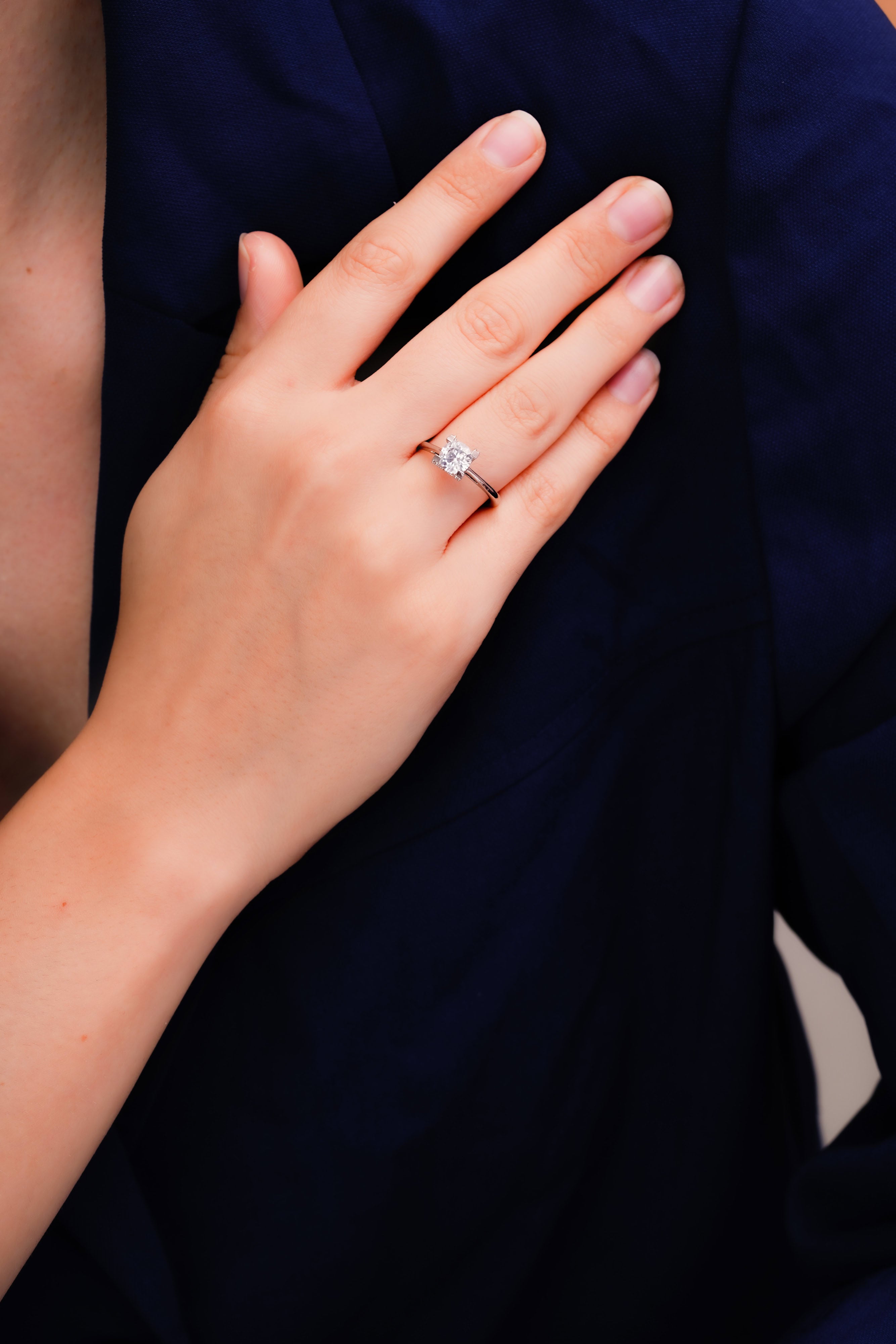 Cushion Cut Solitaire Ring with Sleek Band