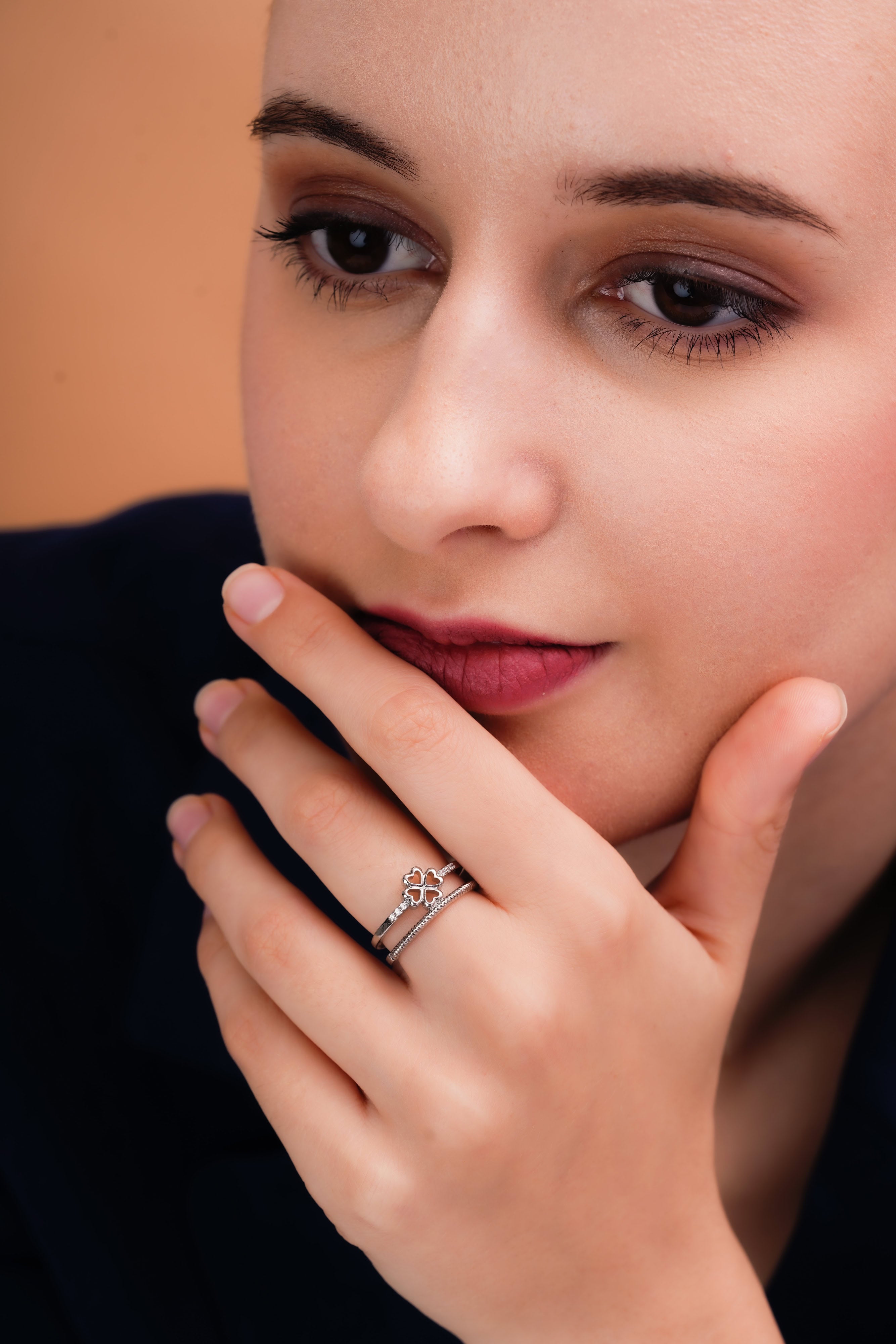 Open Clover Ring with Double Band For Women