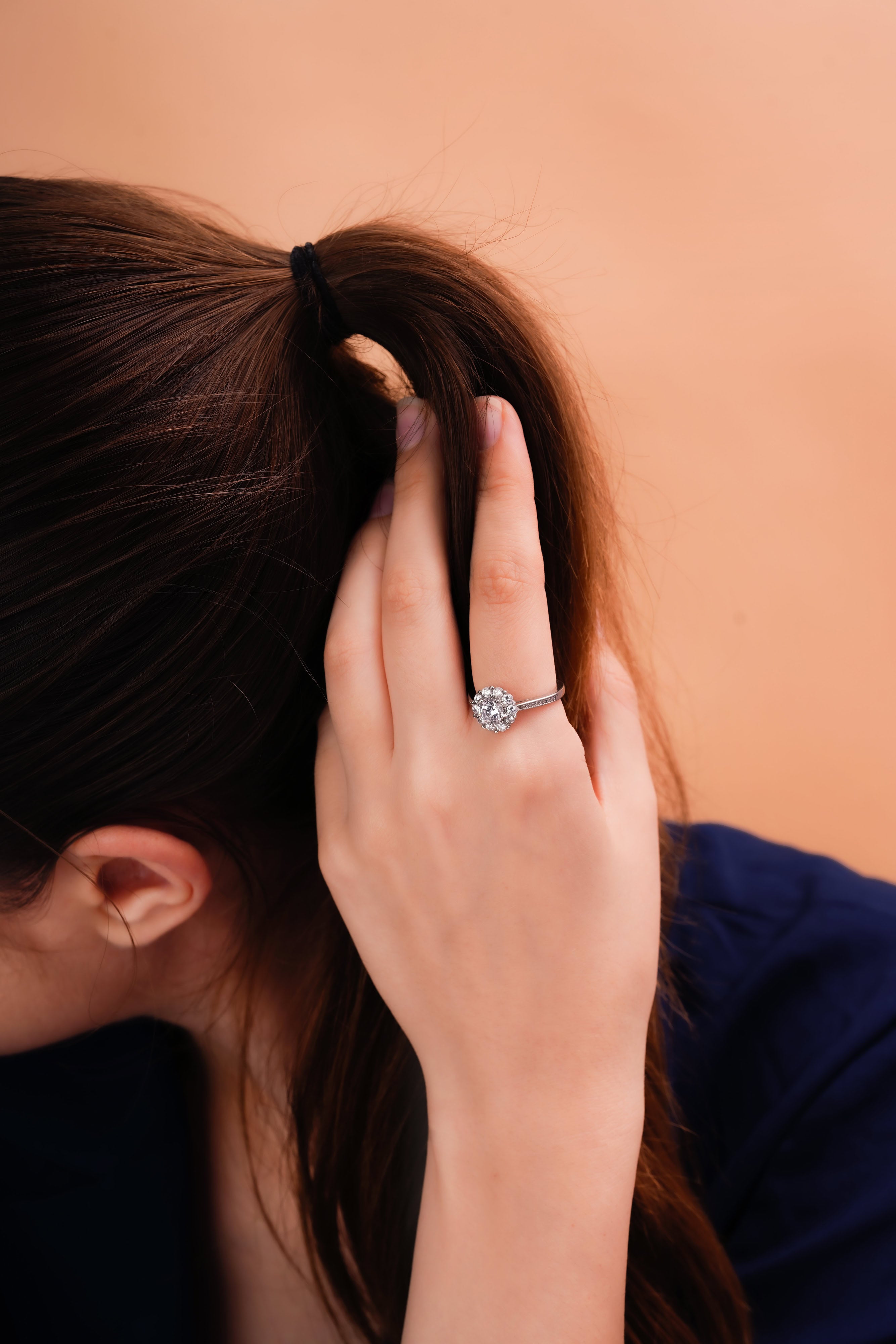 Celeste Floral Halo Ring for Women with Pavé Band