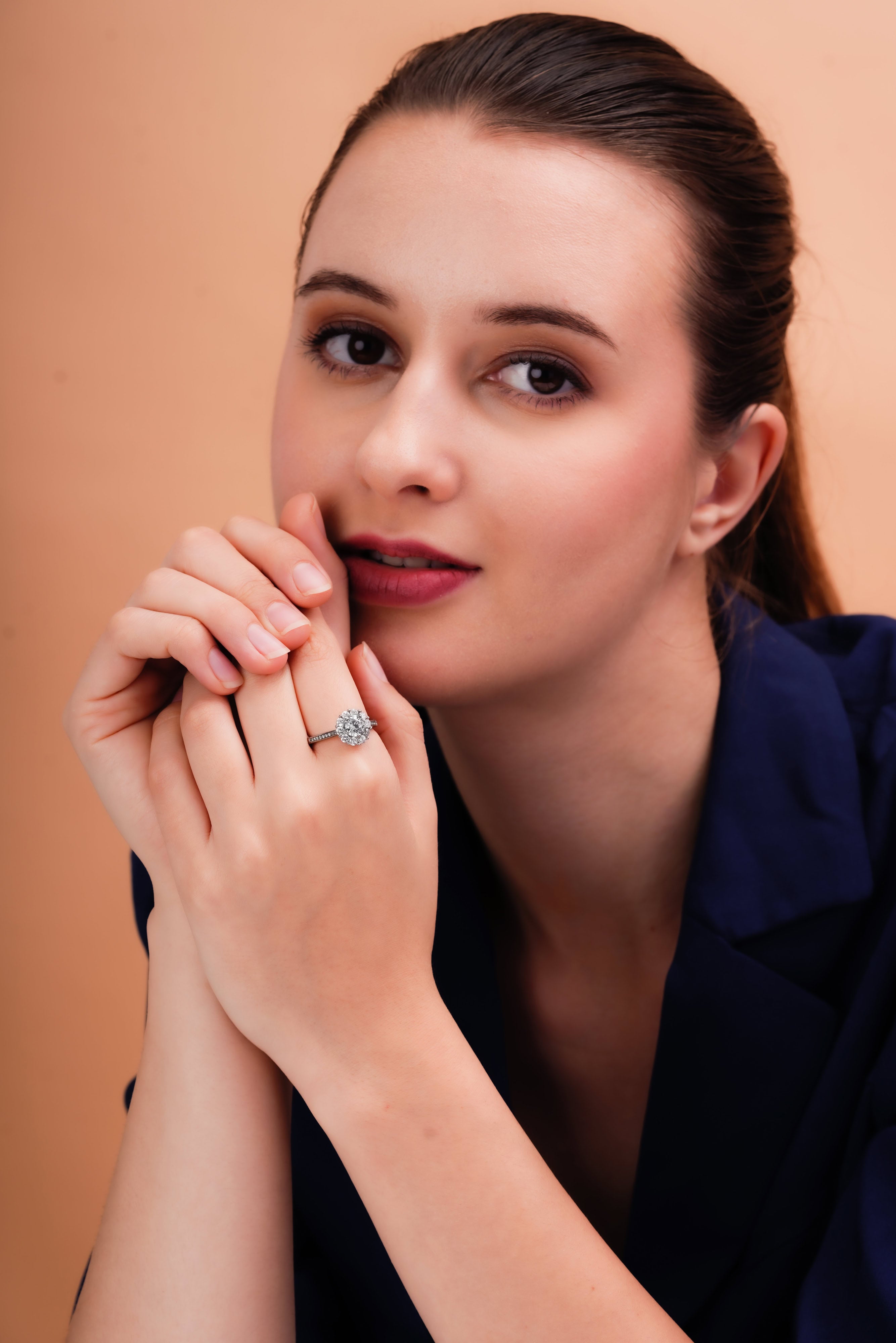 Celeste Floral Halo Ring for Women with Pavé Band