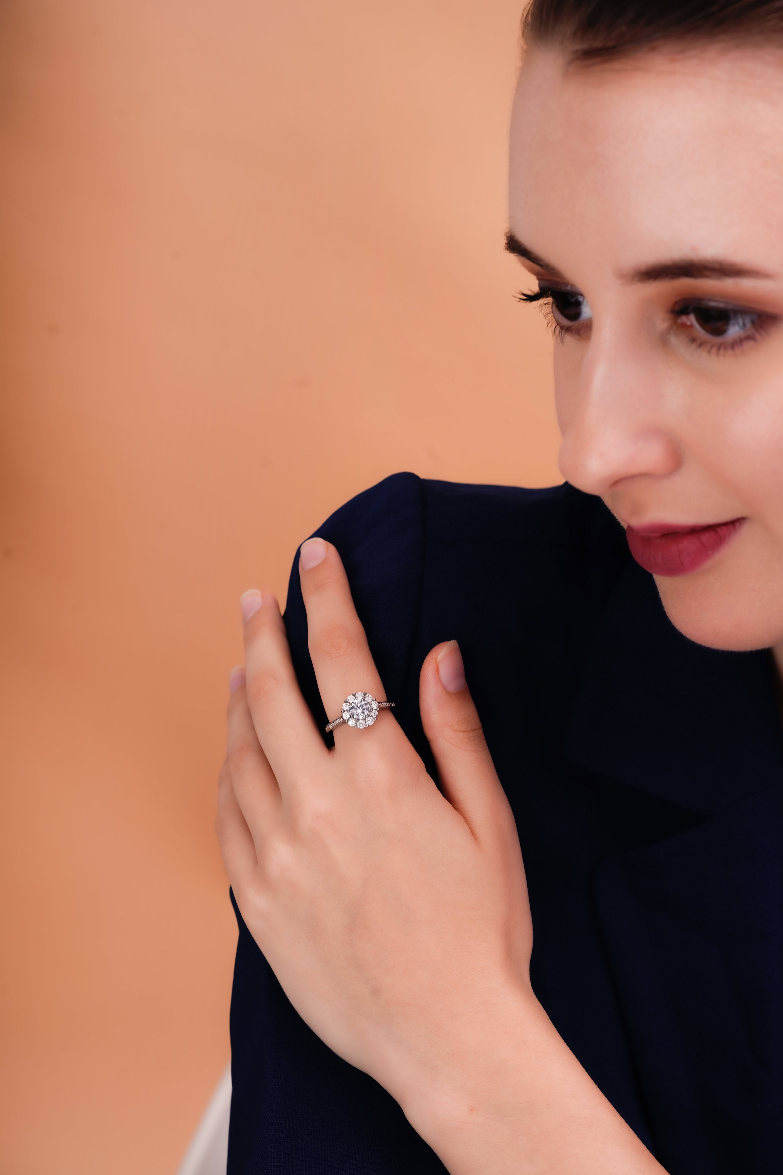 Celeste Floral Halo Ring for Women with Pavé Band