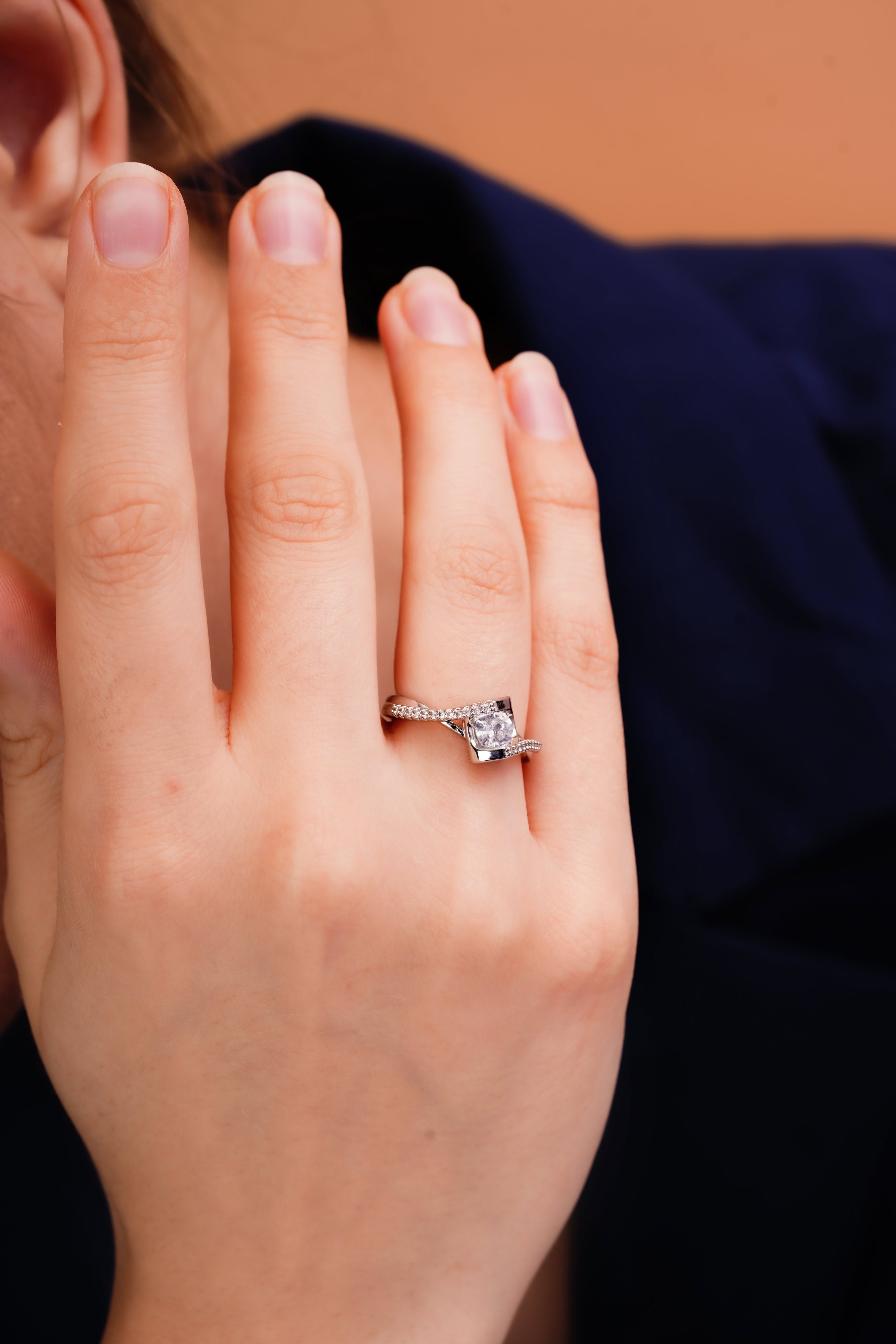 Astra Geometric Twist Solitaire Ring for Women