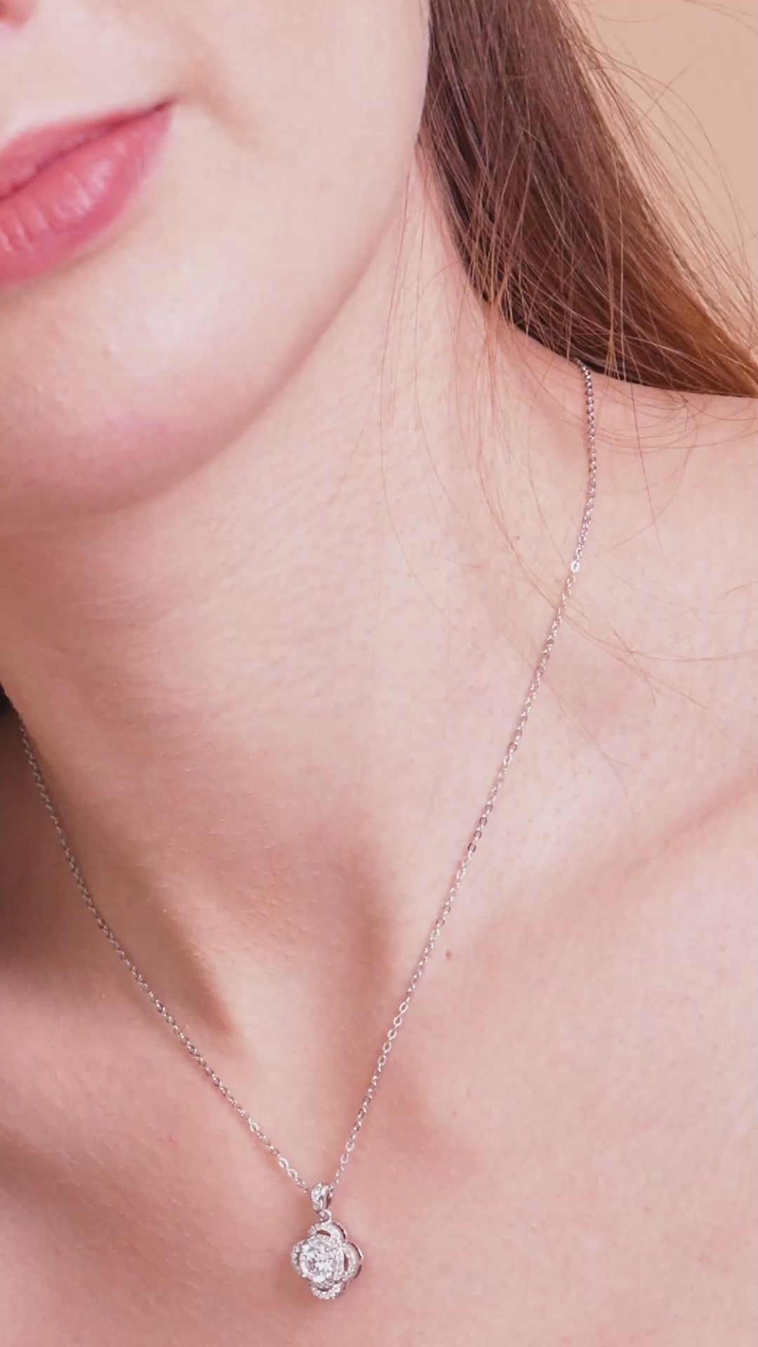 Four-Petal Halo Pendant and Stud Earring Jewelry Set