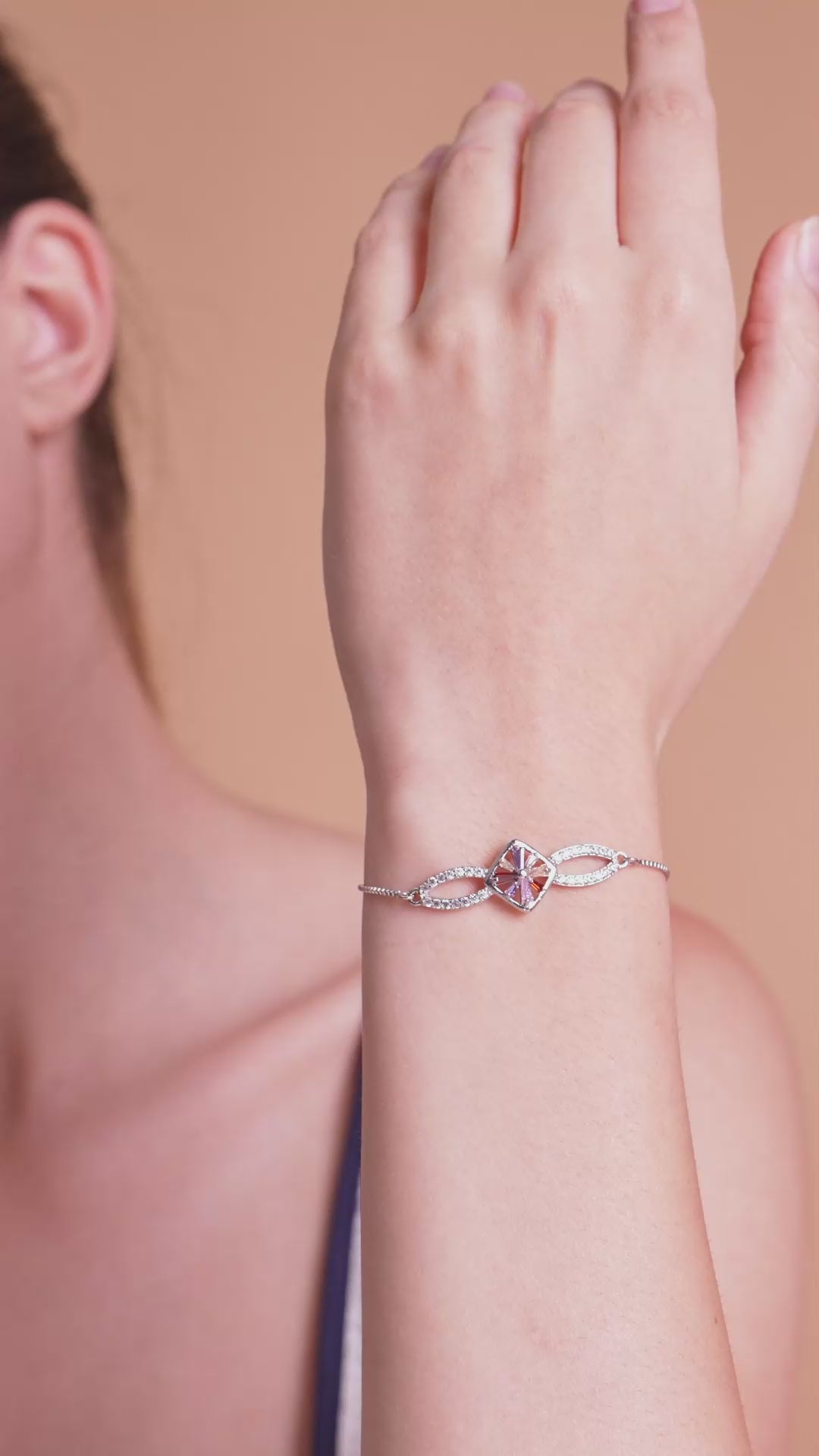 Blush Radiance Geometric Silver-Tone Bracelet
