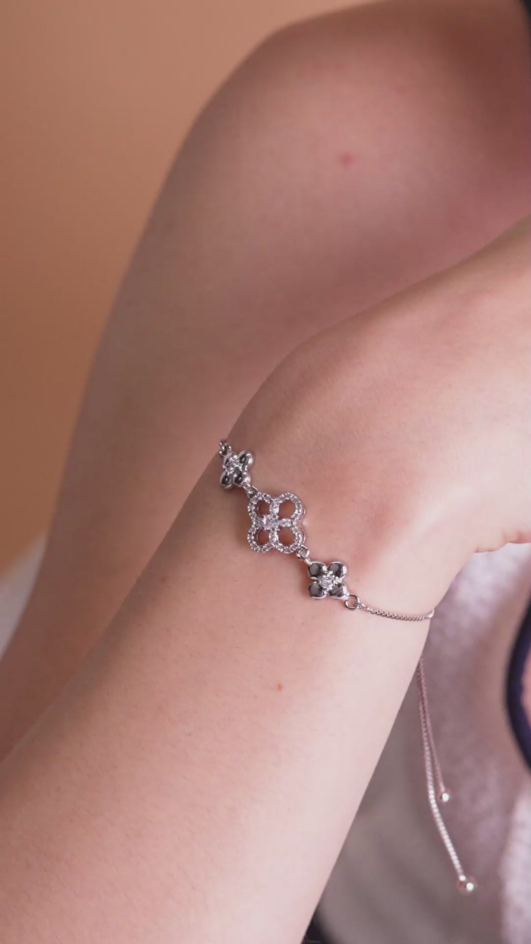 Floral Charm Silver-Tone Bracelet