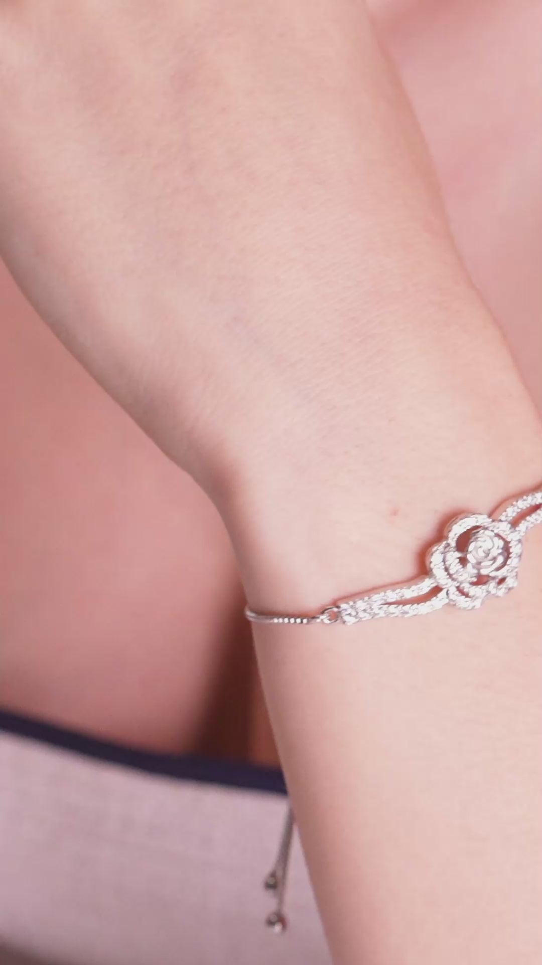 Rose Bloom Silver-Tone Adjustable Bracelet