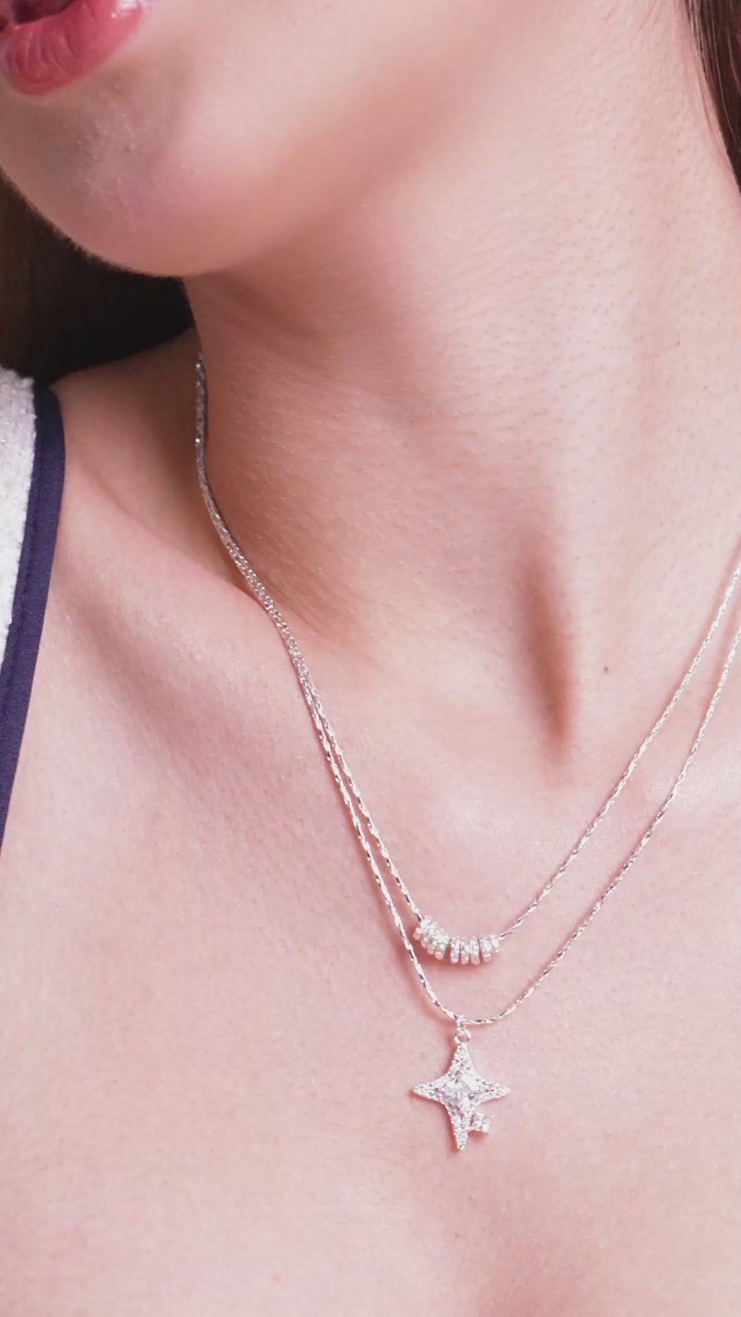 Layered Star Pendant Necklace with Curved Stone Accents