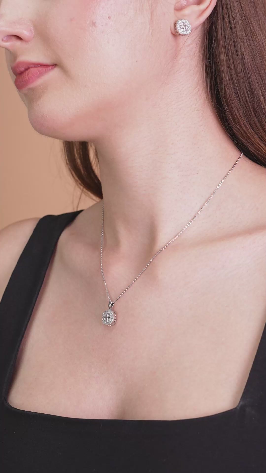 Geometric Cushion Halo Pendant and Stud Earring Set